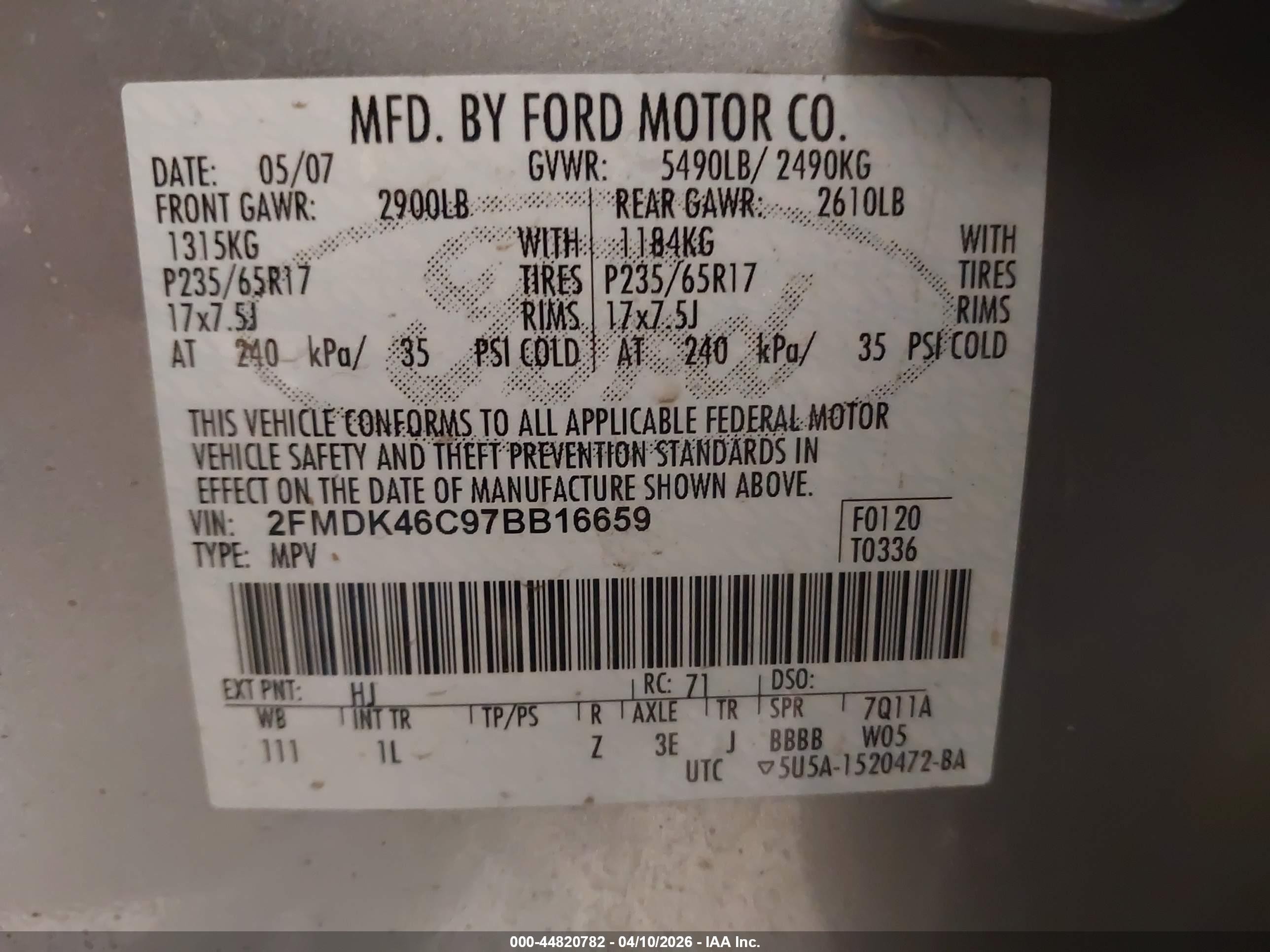 2007 Ford Edge Se Silver vin: 2FMDK46C97BB16659