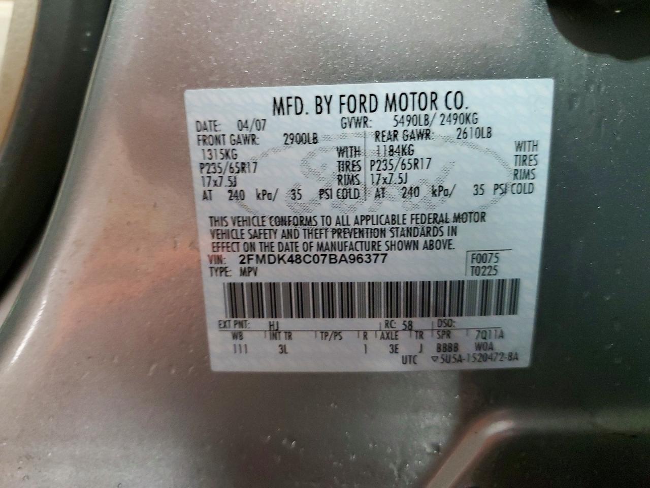 2007 Ford Edge Sel Silver vin: 2FMDK48C07BA96377