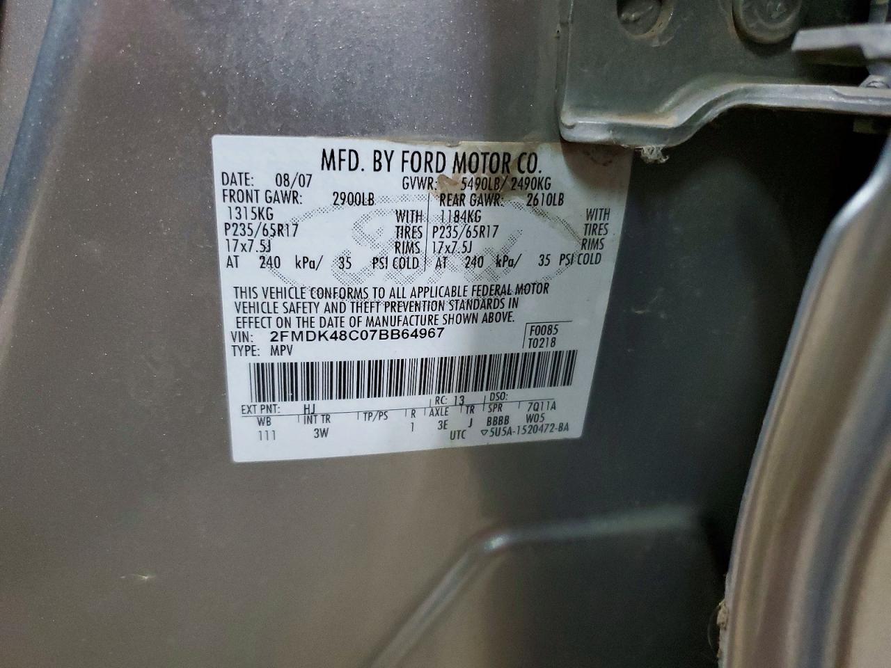 2007 Ford Edge Sel Silver vin: 2FMDK48C07BB64967