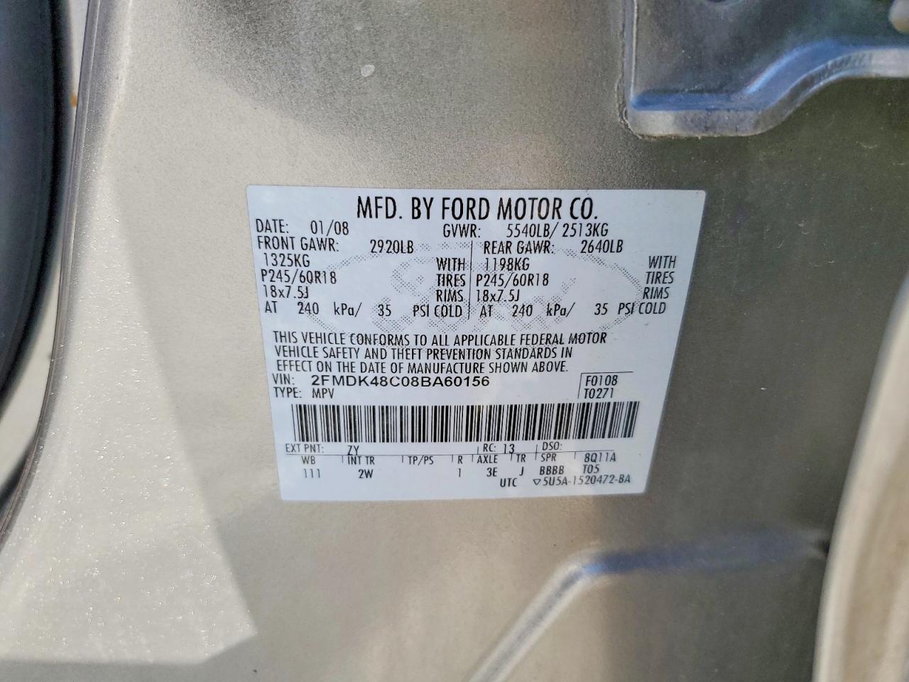 2008 Ford Edge Sel Gray vin: 2FMDK48C08BA60156