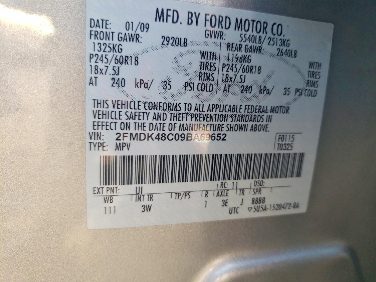 2009 Ford Edge Sel Silver vin: 2FMDK48C09BA69652