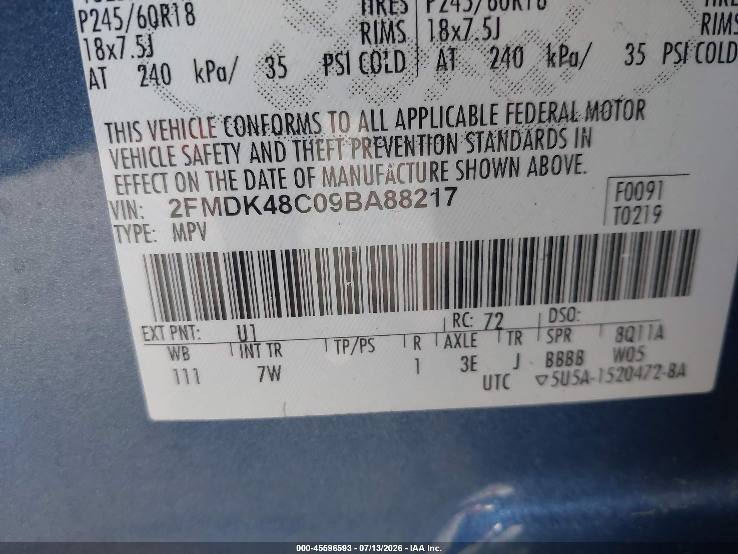 2009 Ford Edge Sel Blue vin: 2FMDK48C09BA88217