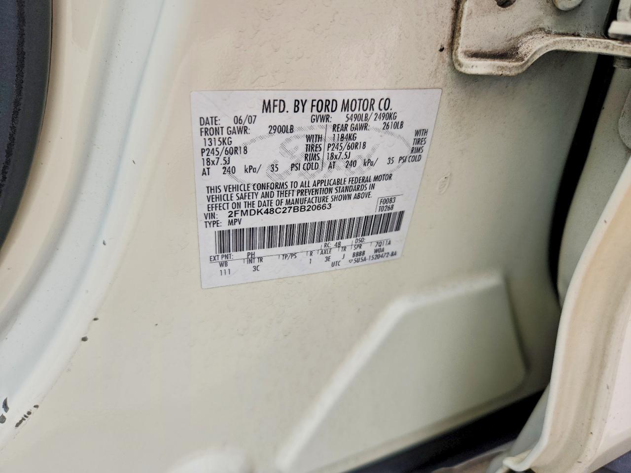 2007 Ford Edge Beige vin: 2FMDK48C27BB20663