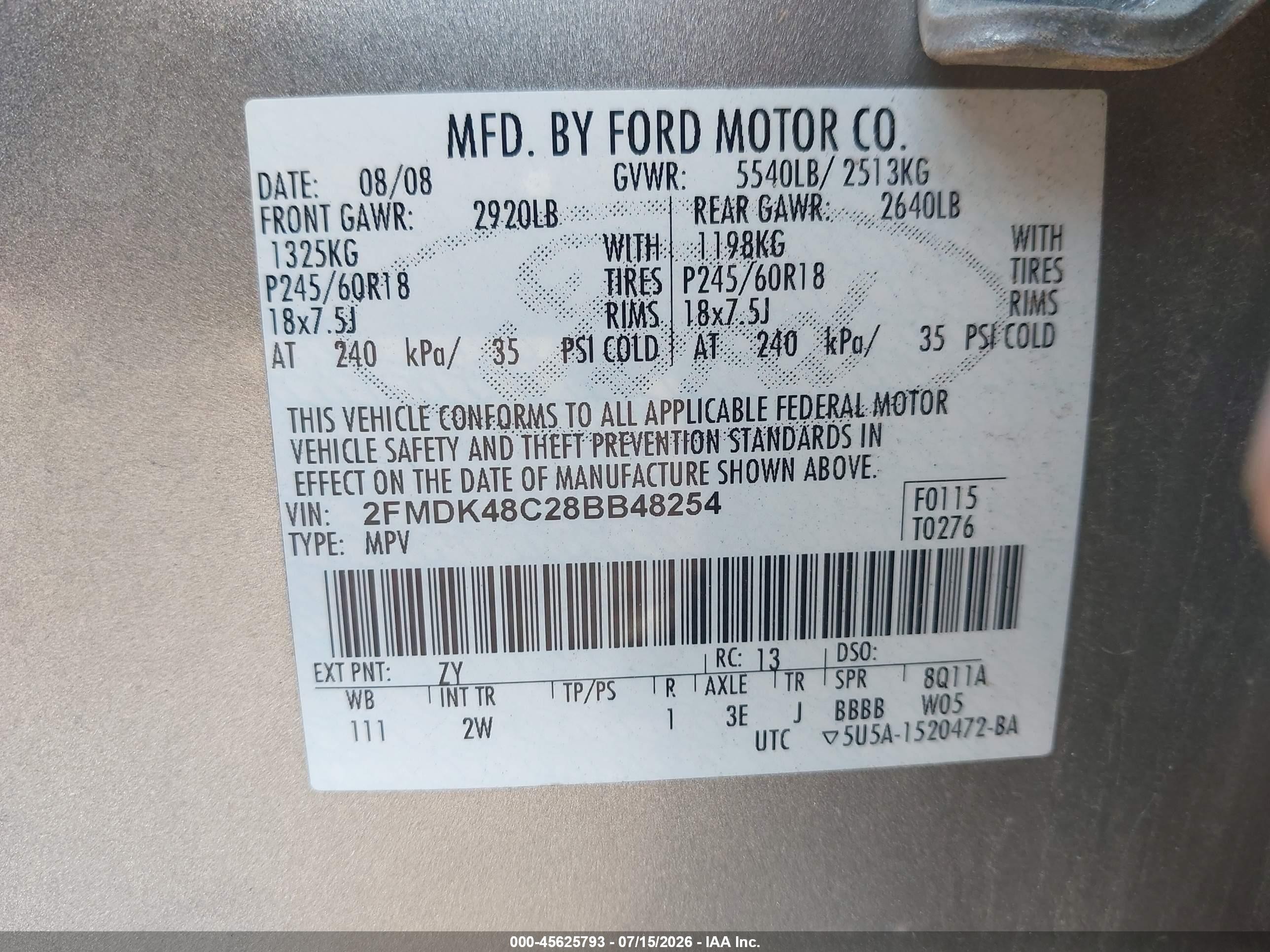 2008 Ford Edge Sel Gray vin: 2FMDK48C28BB48254
