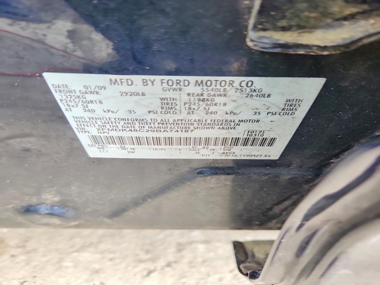 2009 Ford Edge Sel Black vin: 2FMDK48C29BA74187