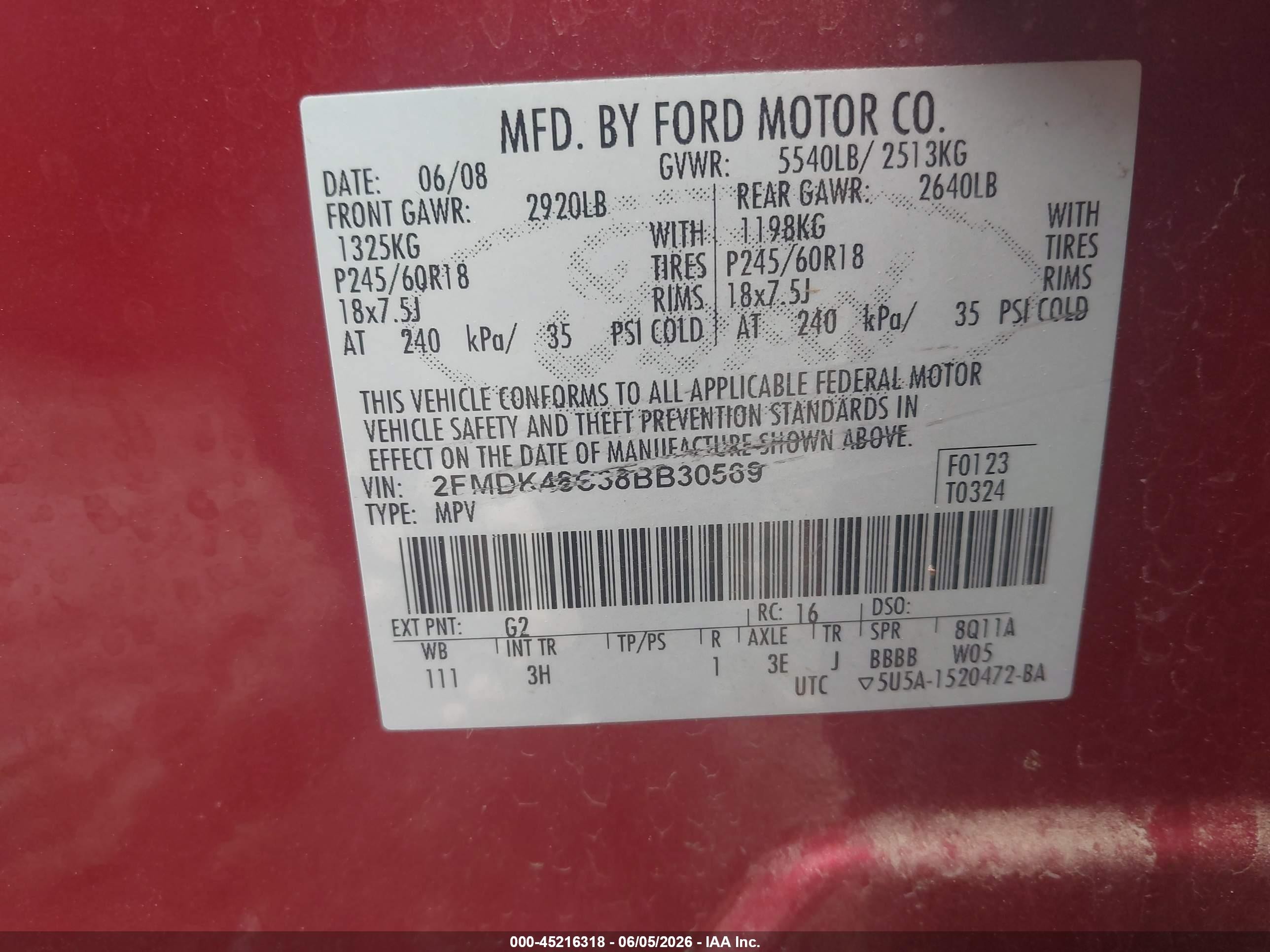 2008 Ford Edge Sel Red vin: 2FMDK48C38BB30569