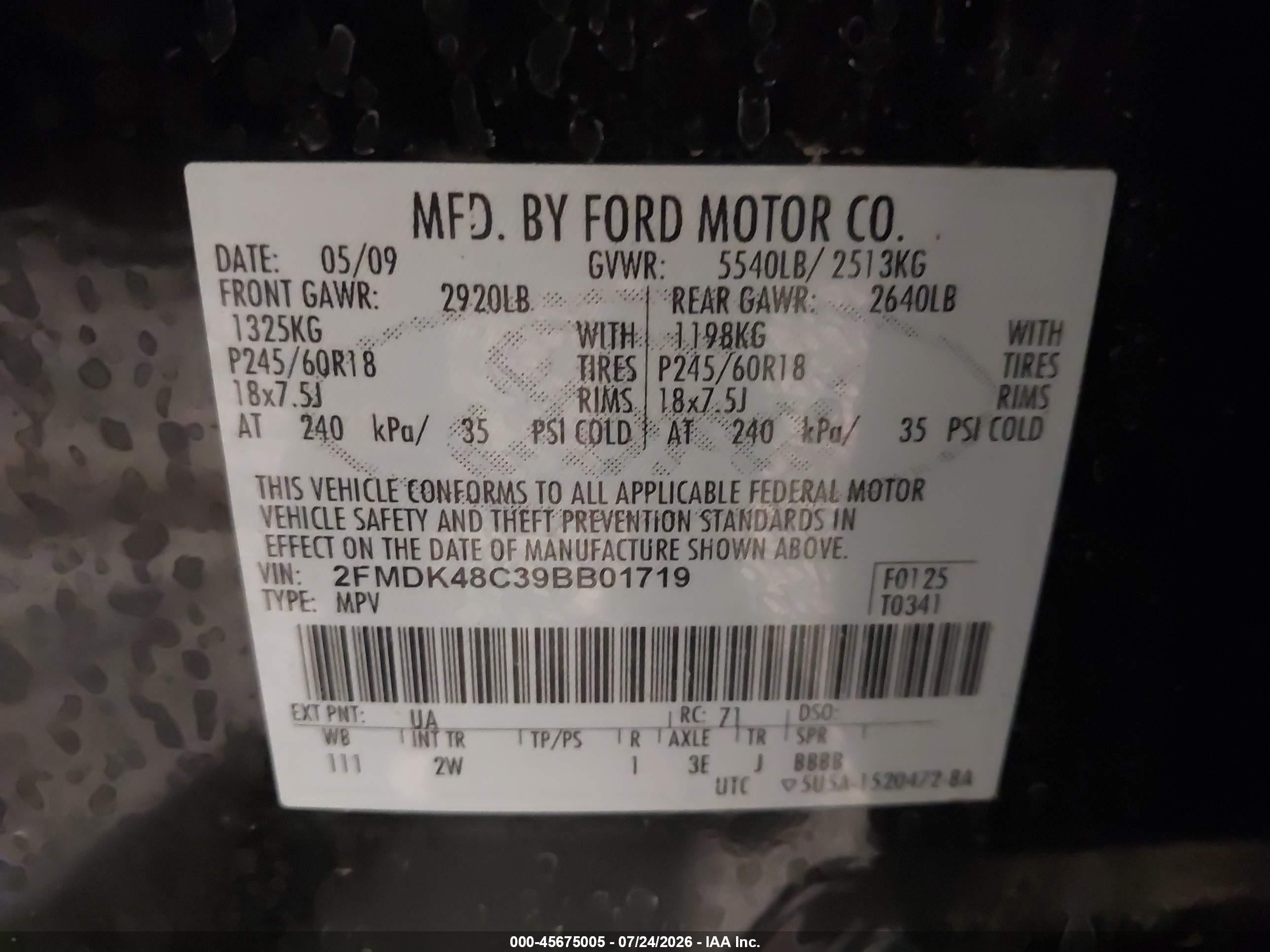 2009 Ford Edge Sel Black vin: 2FMDK48C39BB01719