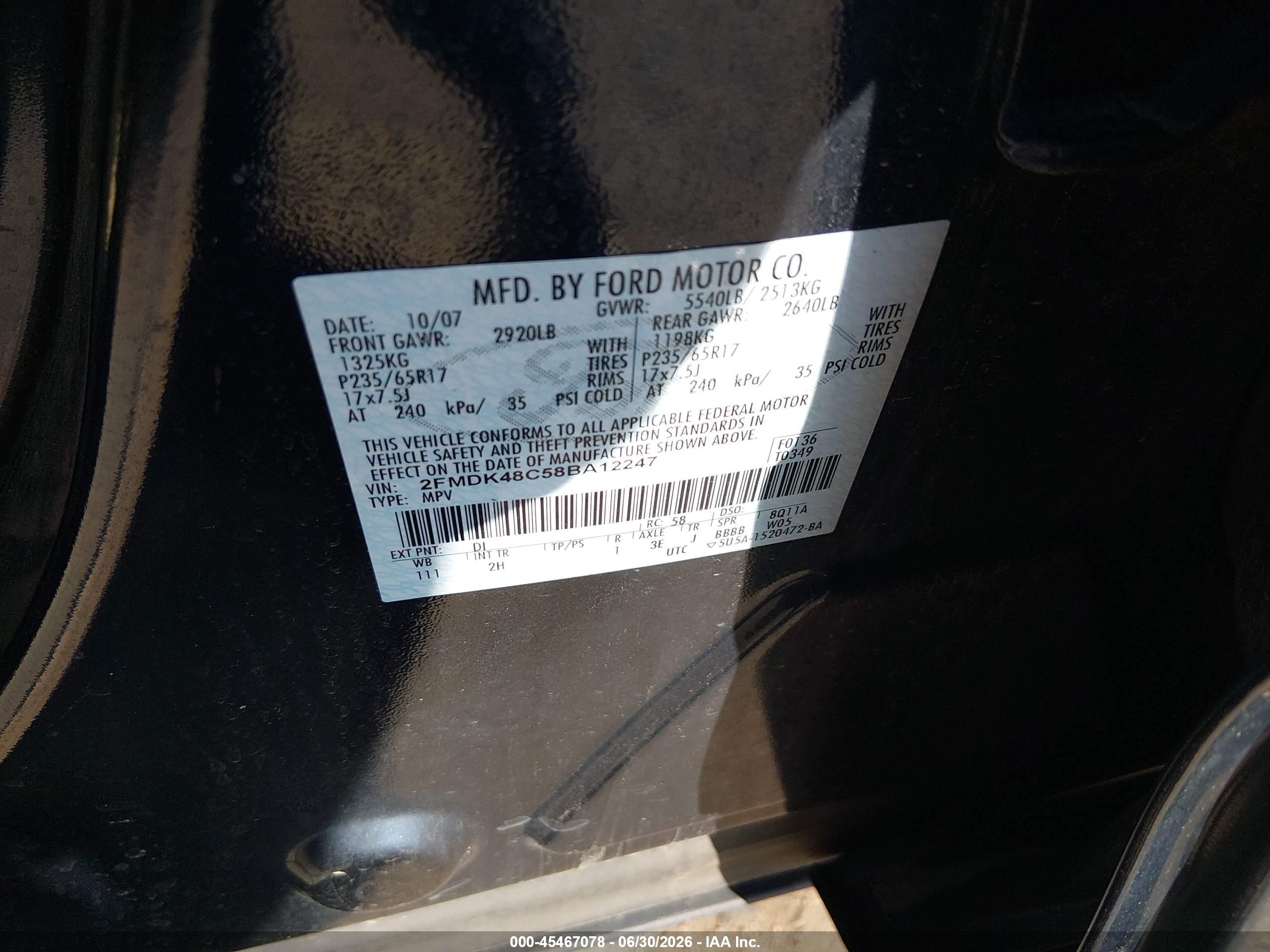 2008 Ford Edge Sel Черный vin: 2FMDK48C58BA12247