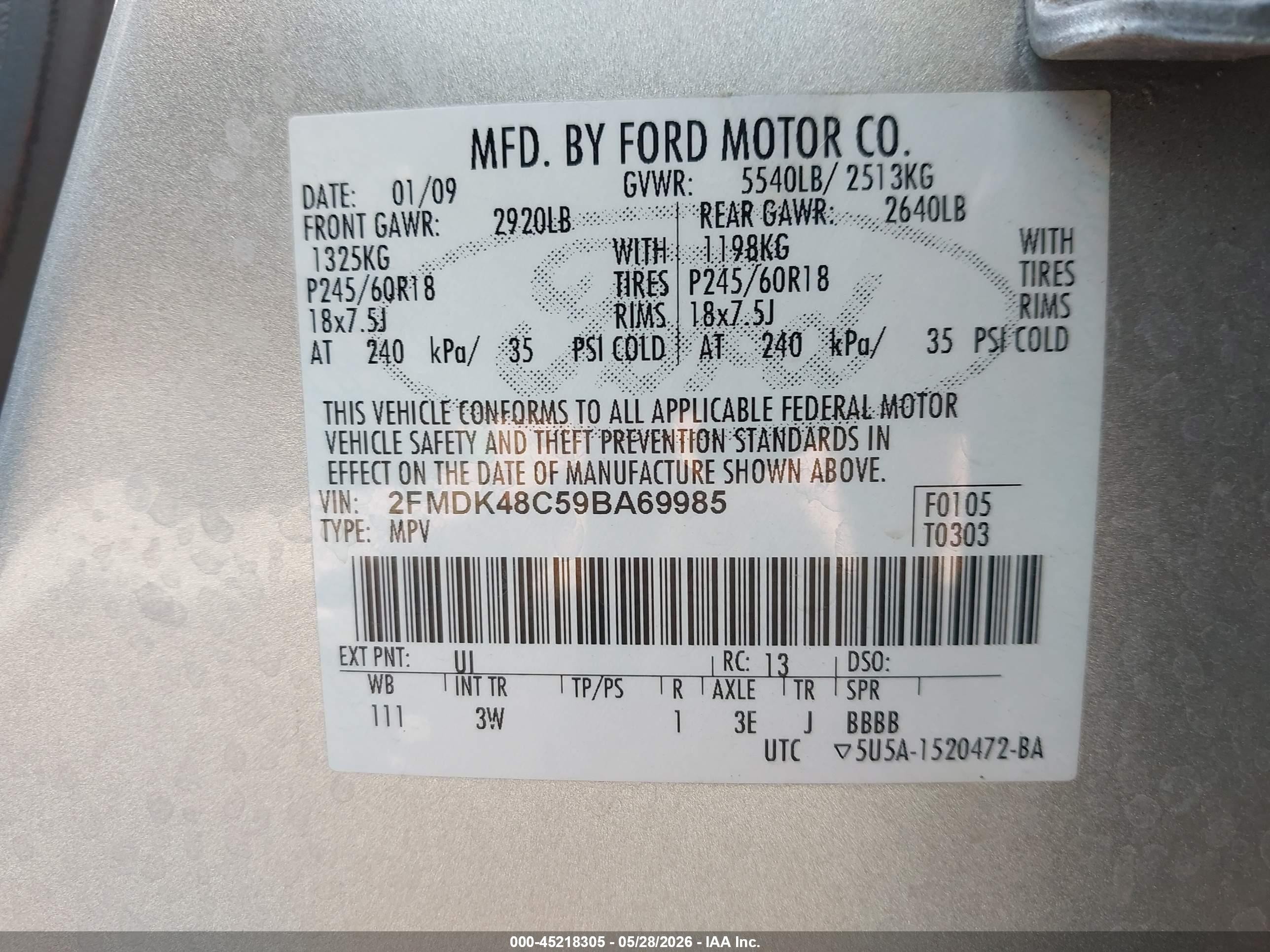 2009 Ford Edge Sel Silver vin: 2FMDK48C59BA69985