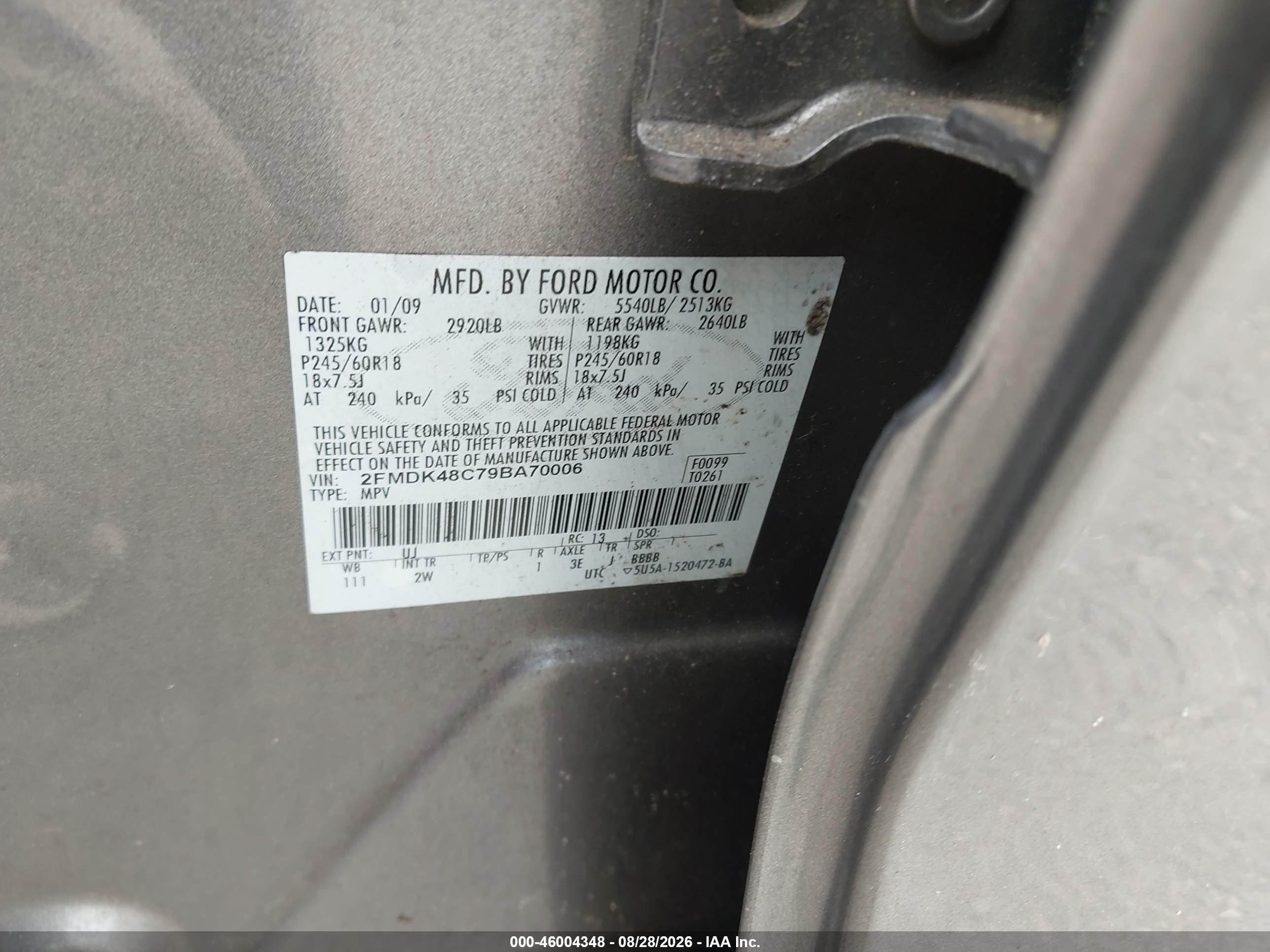 2009 Ford Edge Sel Gray vin: 2FMDK48C79BA70006