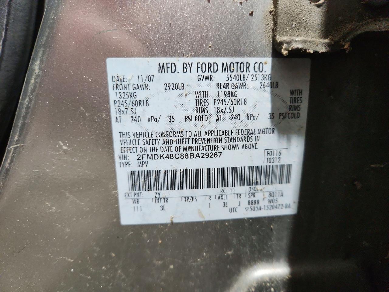2008 Ford Edge Sel Gray vin: 2FMDK48C88BA29267