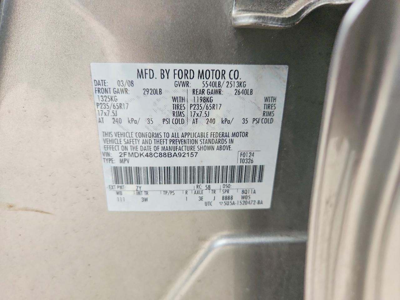 2008 Ford Edge Sel Gray vin: 2FMDK48C88BA92157
