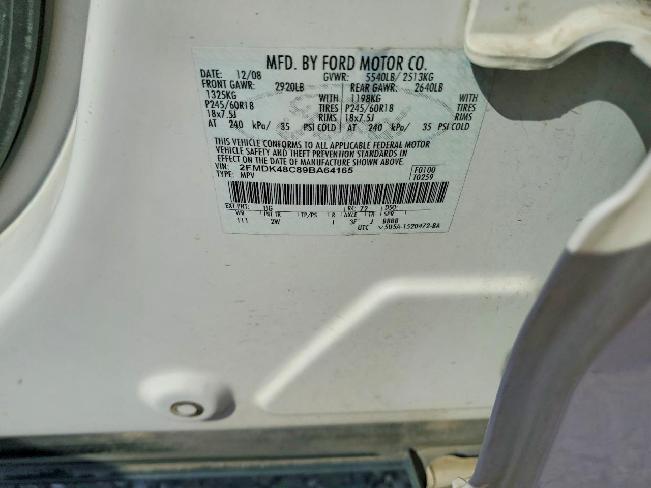 2009 Ford Edge Sel White vin: 2FMDK48C89BA64165