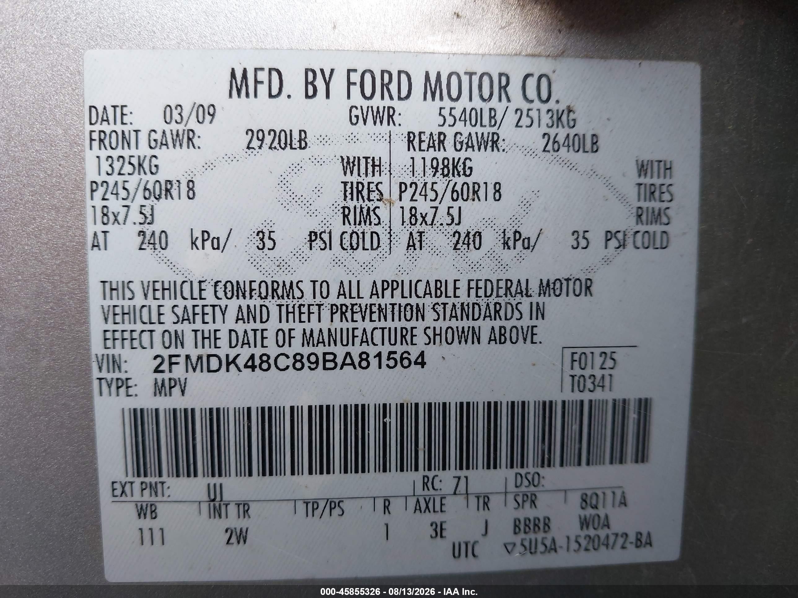 2009 Ford Edge Sel Silver vin: 2FMDK48C89BA81564