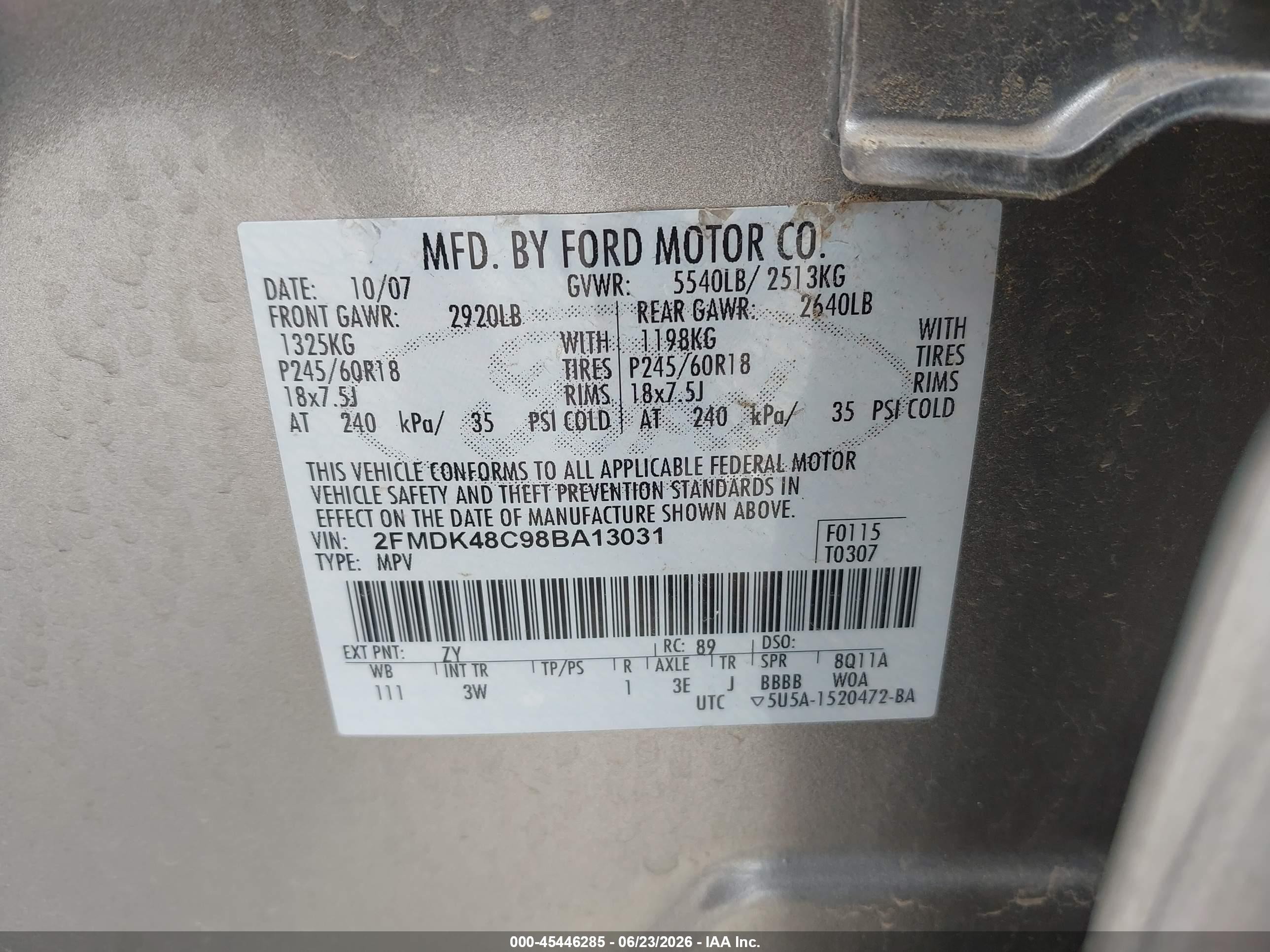 2008 Ford Edge Sel Gray vin: 2FMDK48C98BA13031