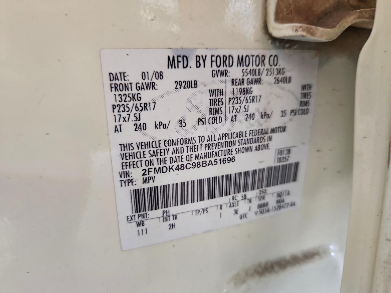 2008 Ford Edge Sel Белый vin: 2FMDK48C98BA51696