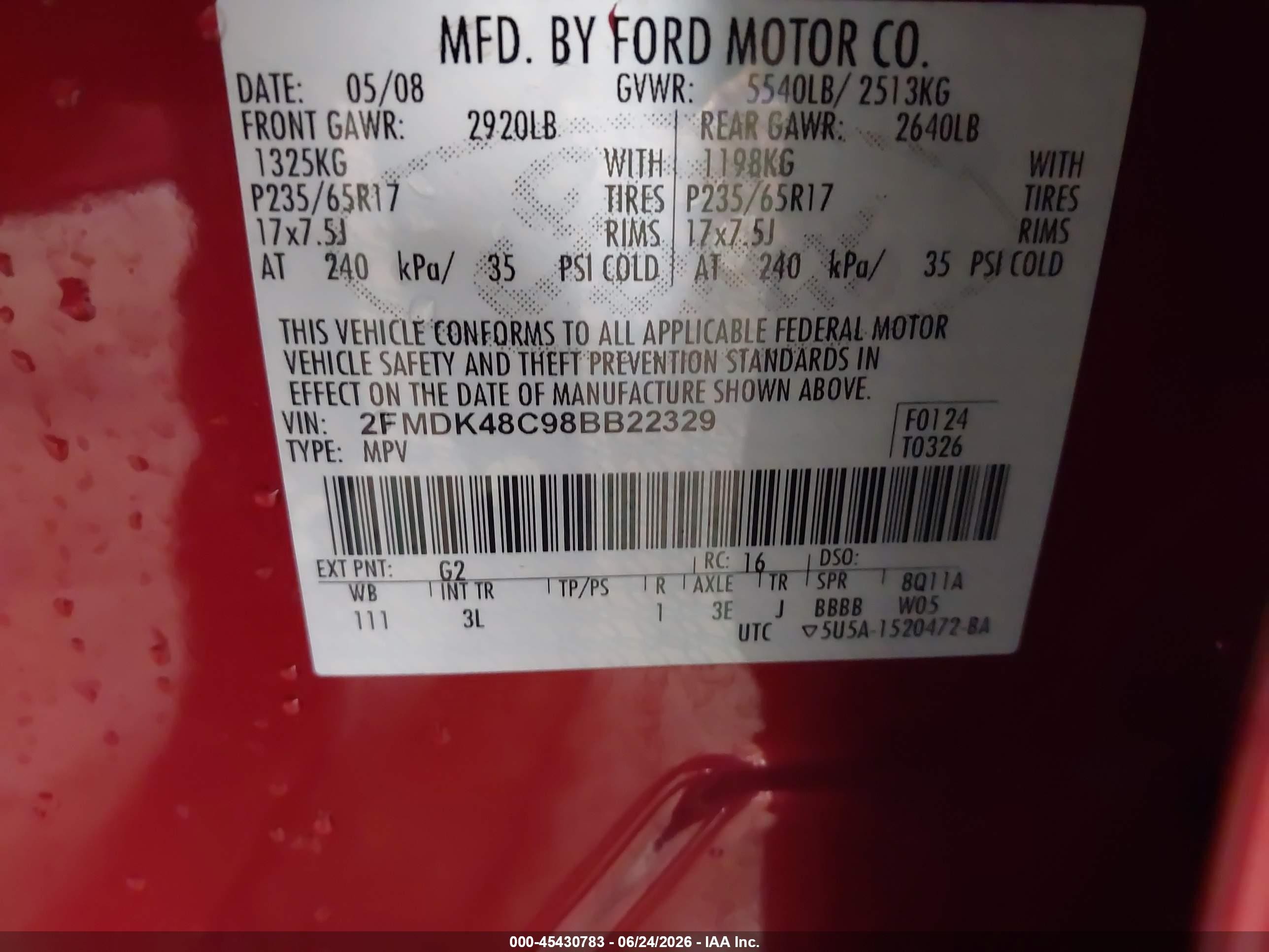 2008 Ford Edge Sel Красный vin: 2FMDK48C98BB22329