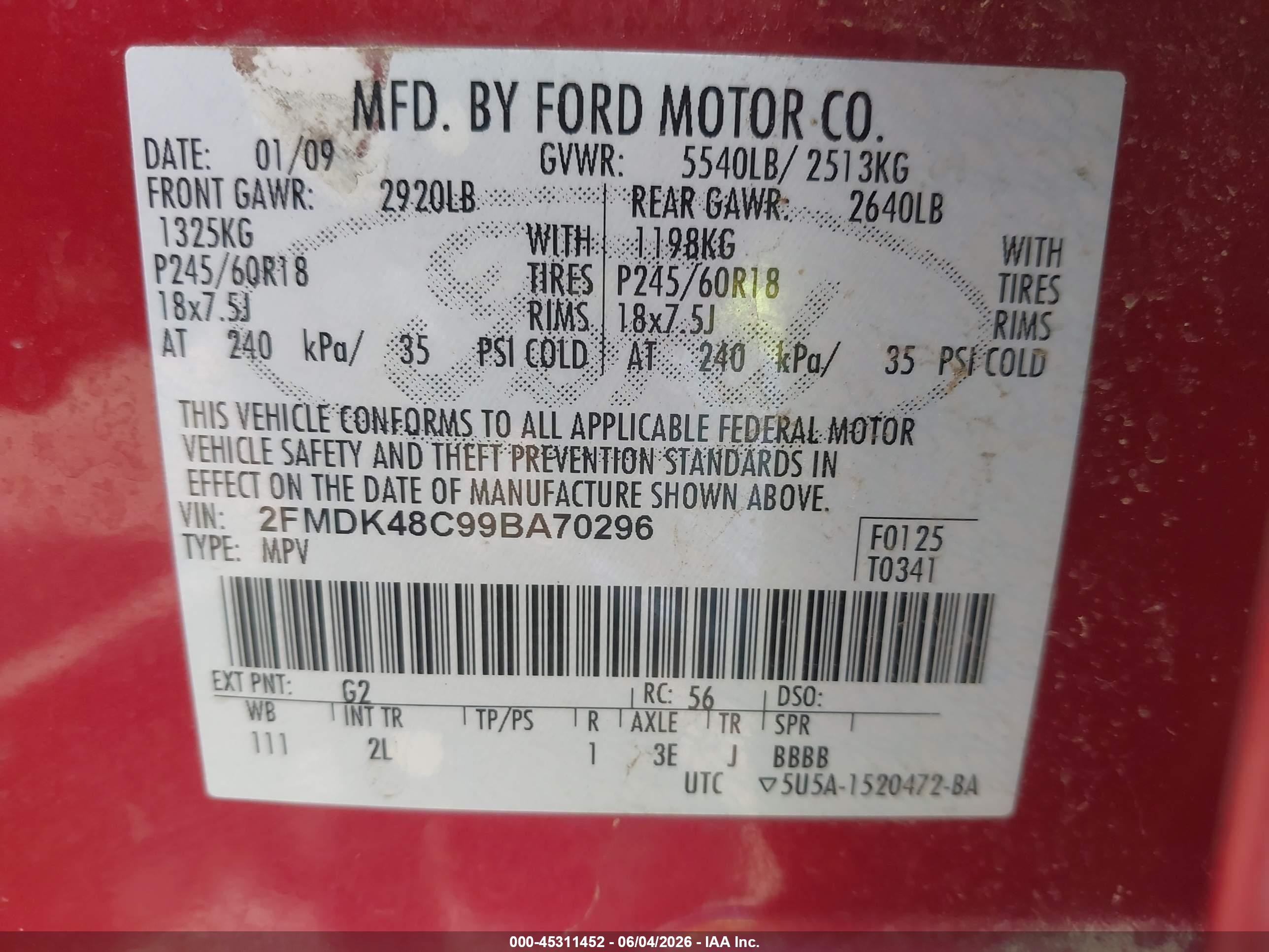 2009 Ford Edge Sel Red vin: 2FMDK48C99BA70296