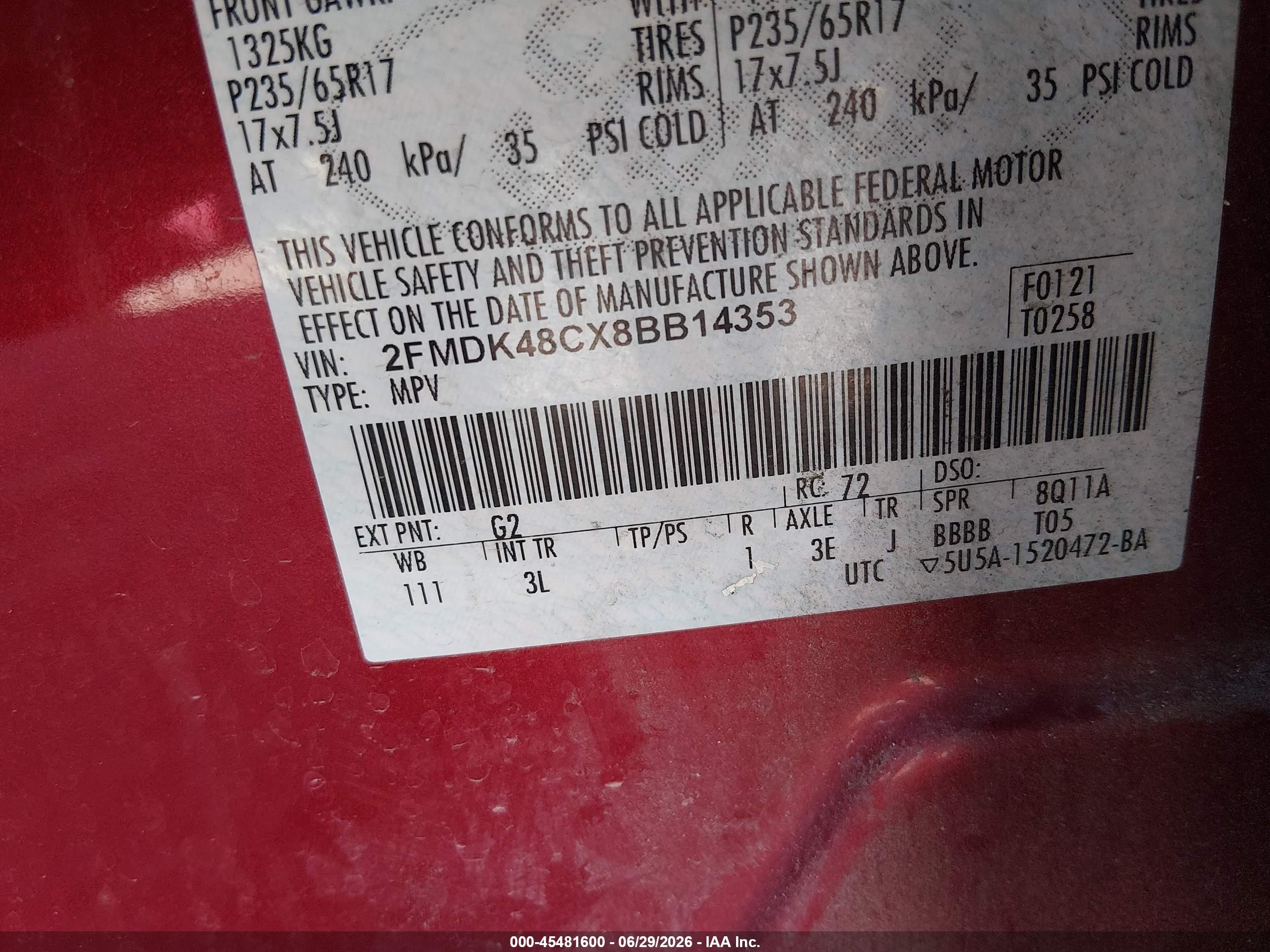 2008 Ford Edge Sel Red vin: 2FMDK48CX8BB14353