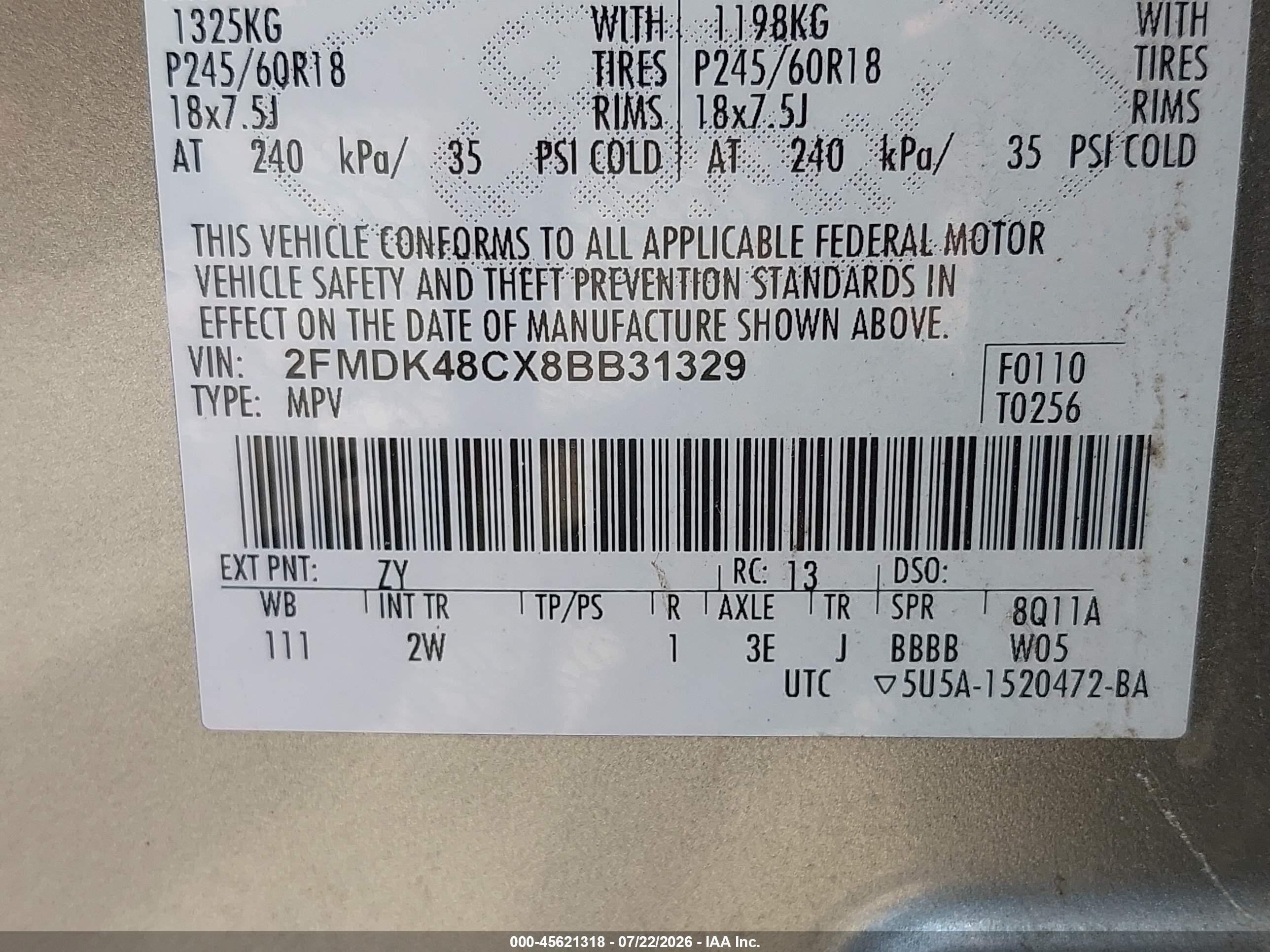 2008 Ford Edge Sel Silver vin: 2FMDK48CX8BB31329