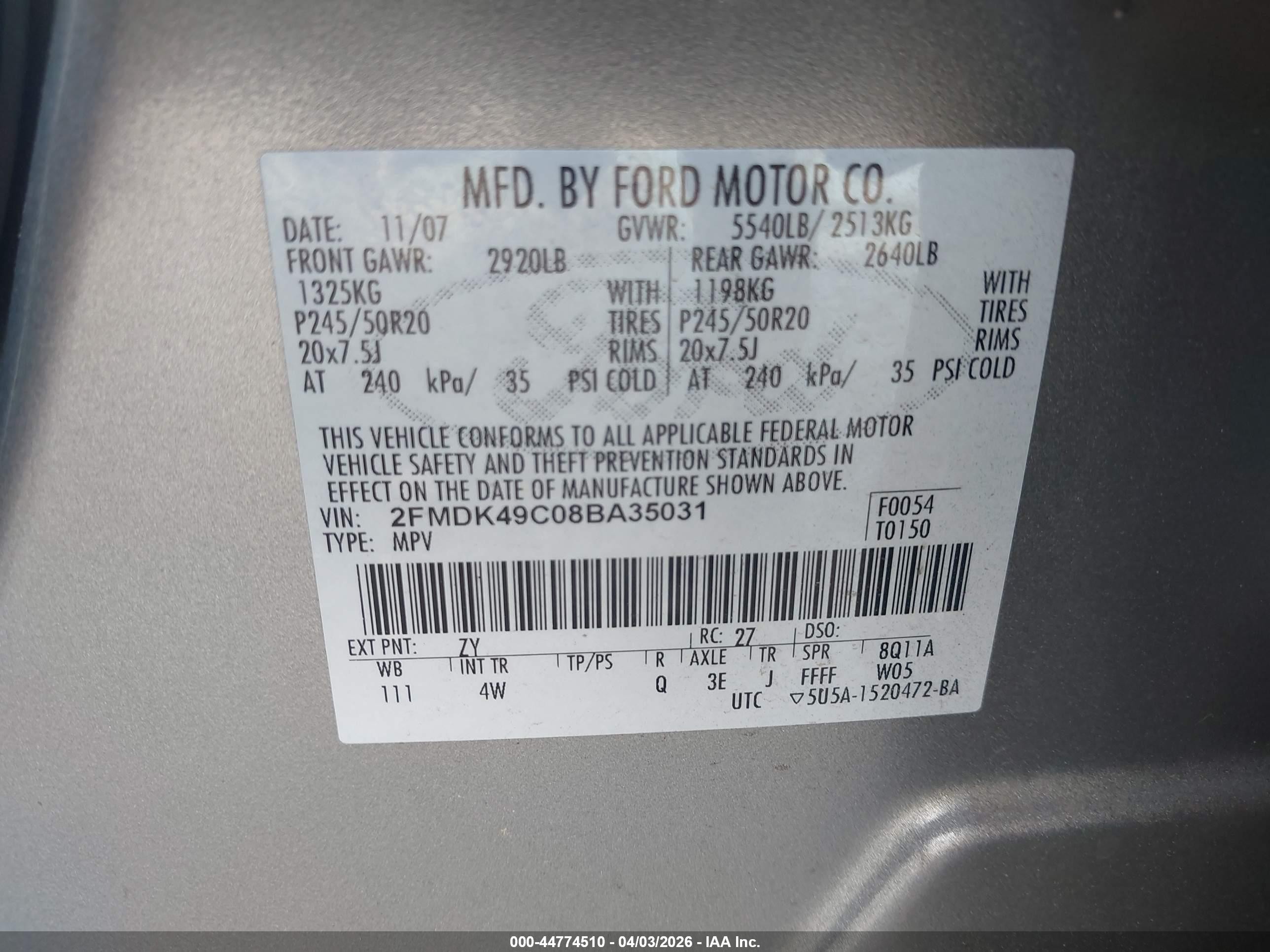 2008 Ford Edge Limited Silver vin: 2FMDK49C08BA35031