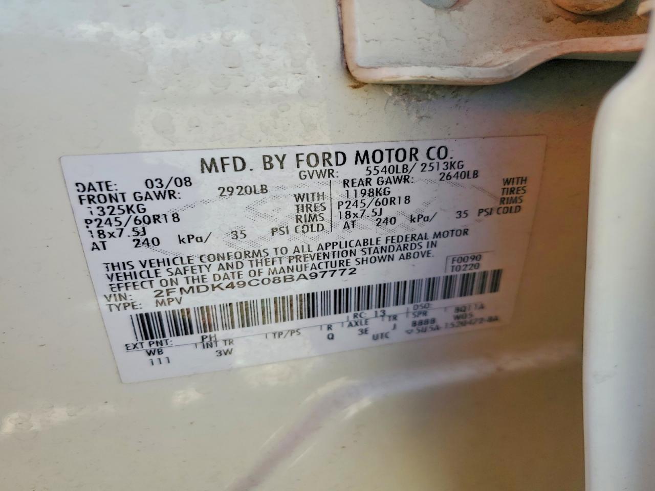 2008 Ford Edge Limited Tan vin: 2FMDK49C08BA97772