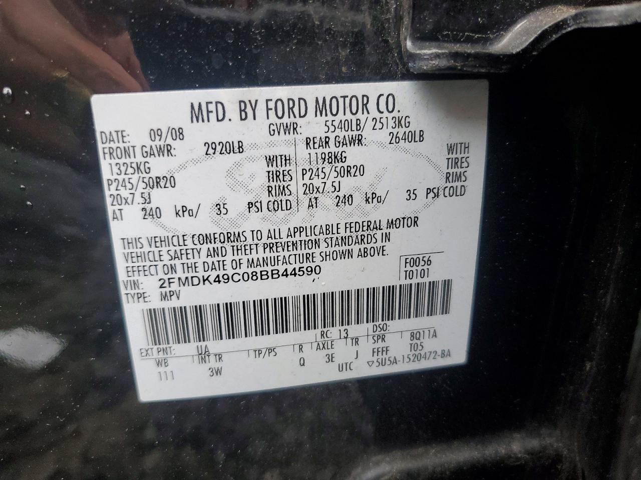 2008 Ford Edge Limited Black vin: 2FMDK49C08BB44590