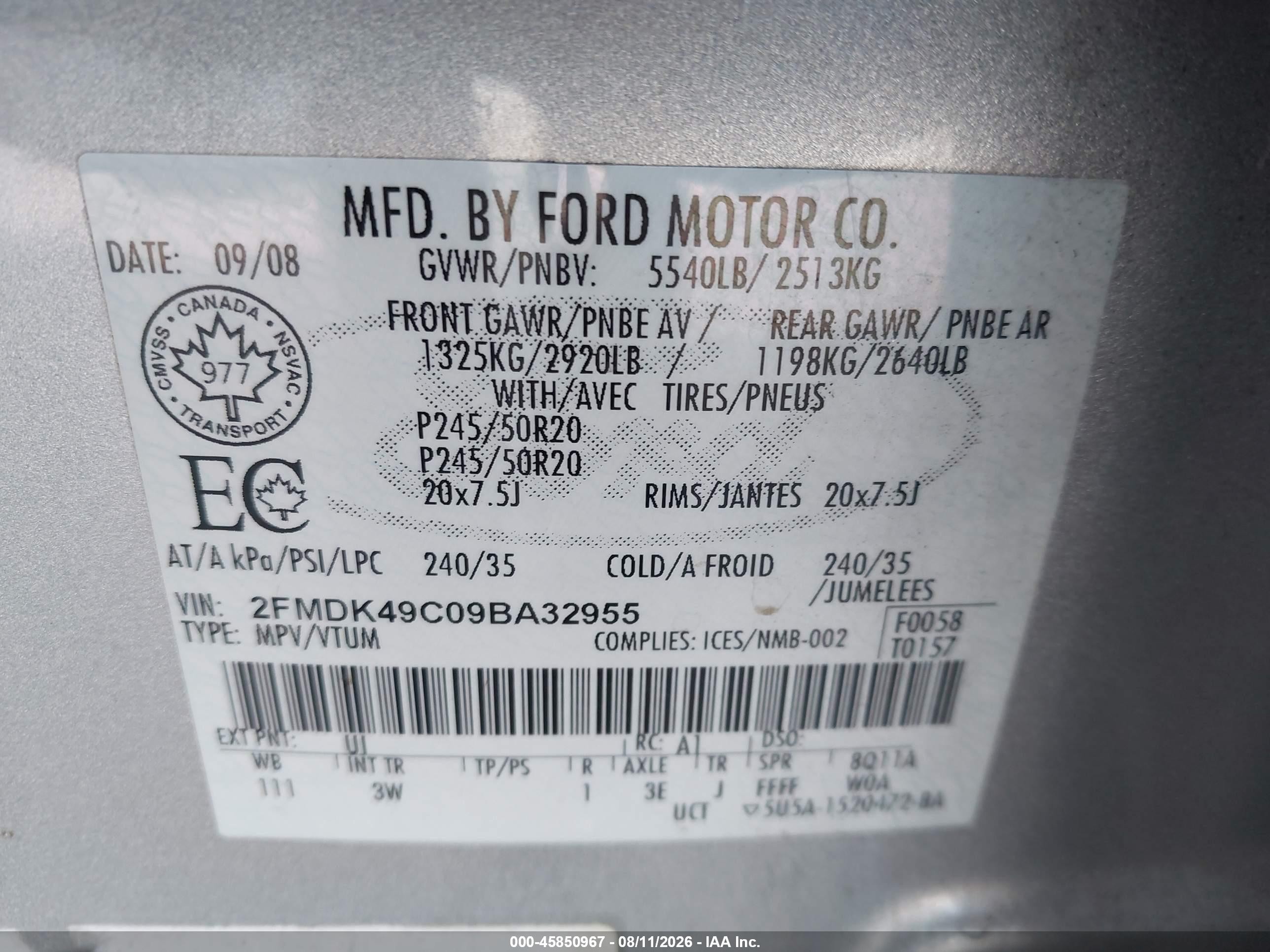 2009 Ford Edge Limited Silver vin: 2FMDK49C09BA32955