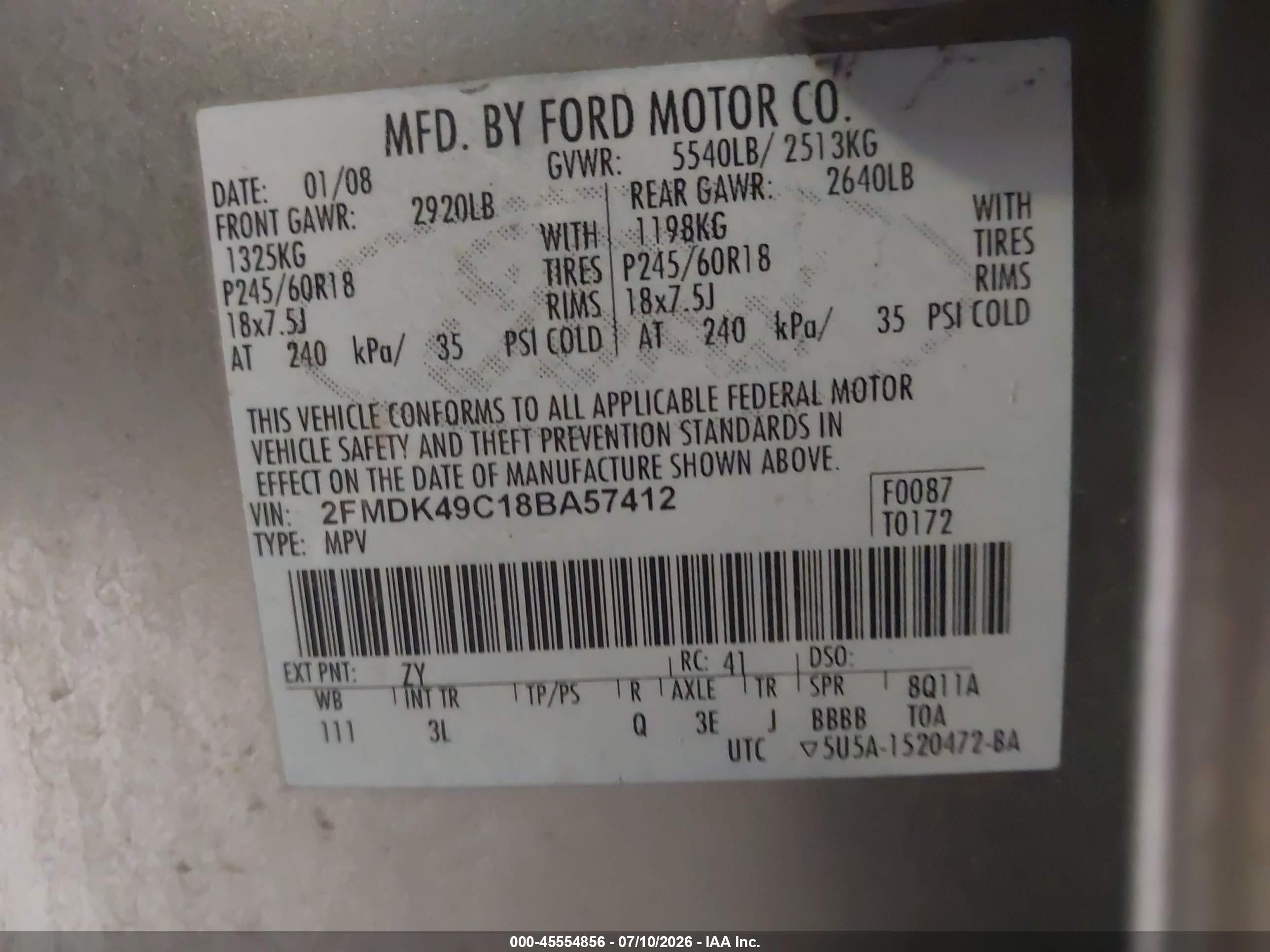 2008 Ford Edge Limited Gray vin: 2FMDK49C18BA57412