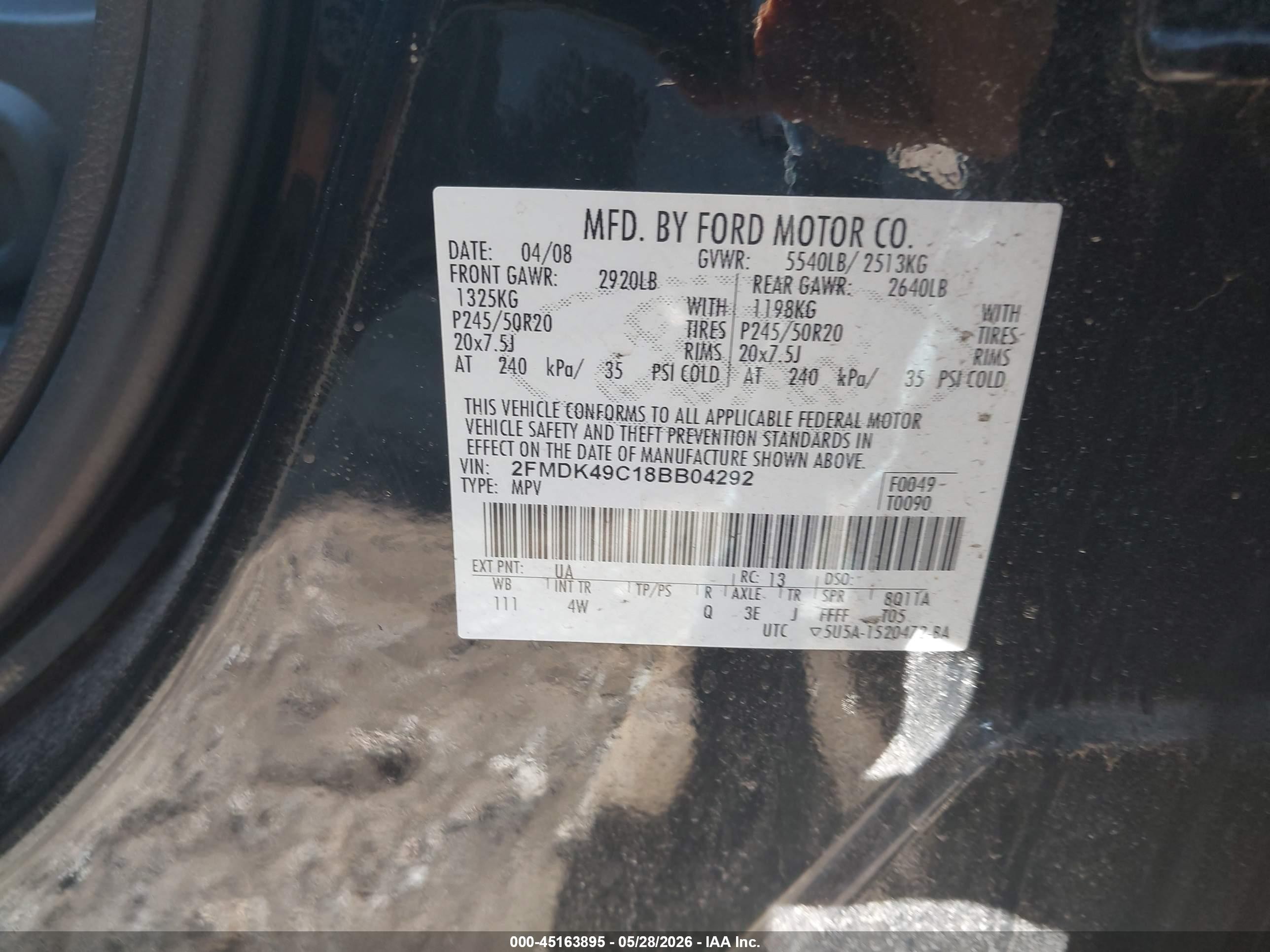 2008 Ford Edge Limited Black vin: 2FMDK49C18BB04292