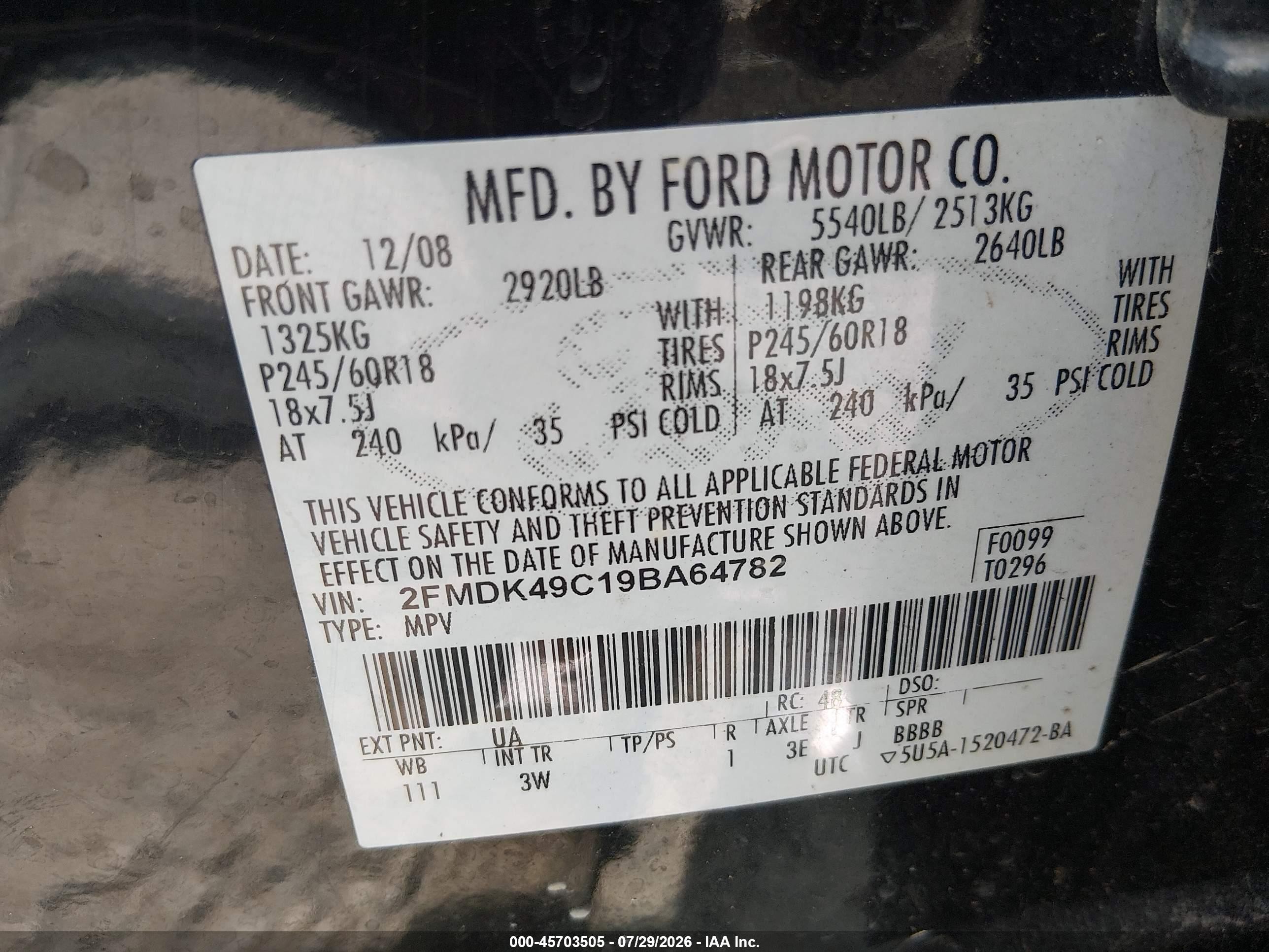 2009 Ford Edge Limited Black vin: 2FMDK49C19BA64782
