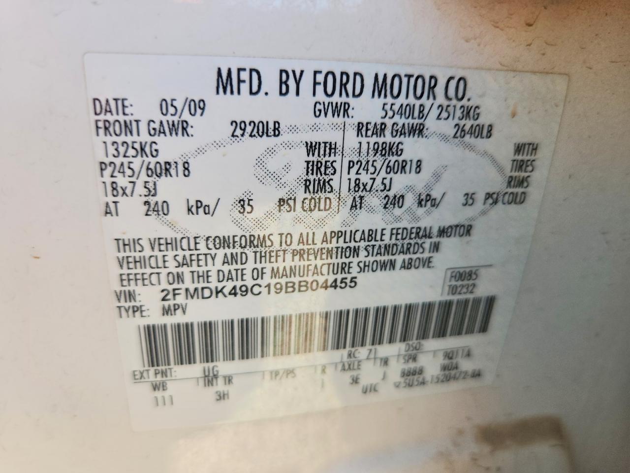 2009 Ford Edge Limited White vin: 2FMDK49C19BB04455