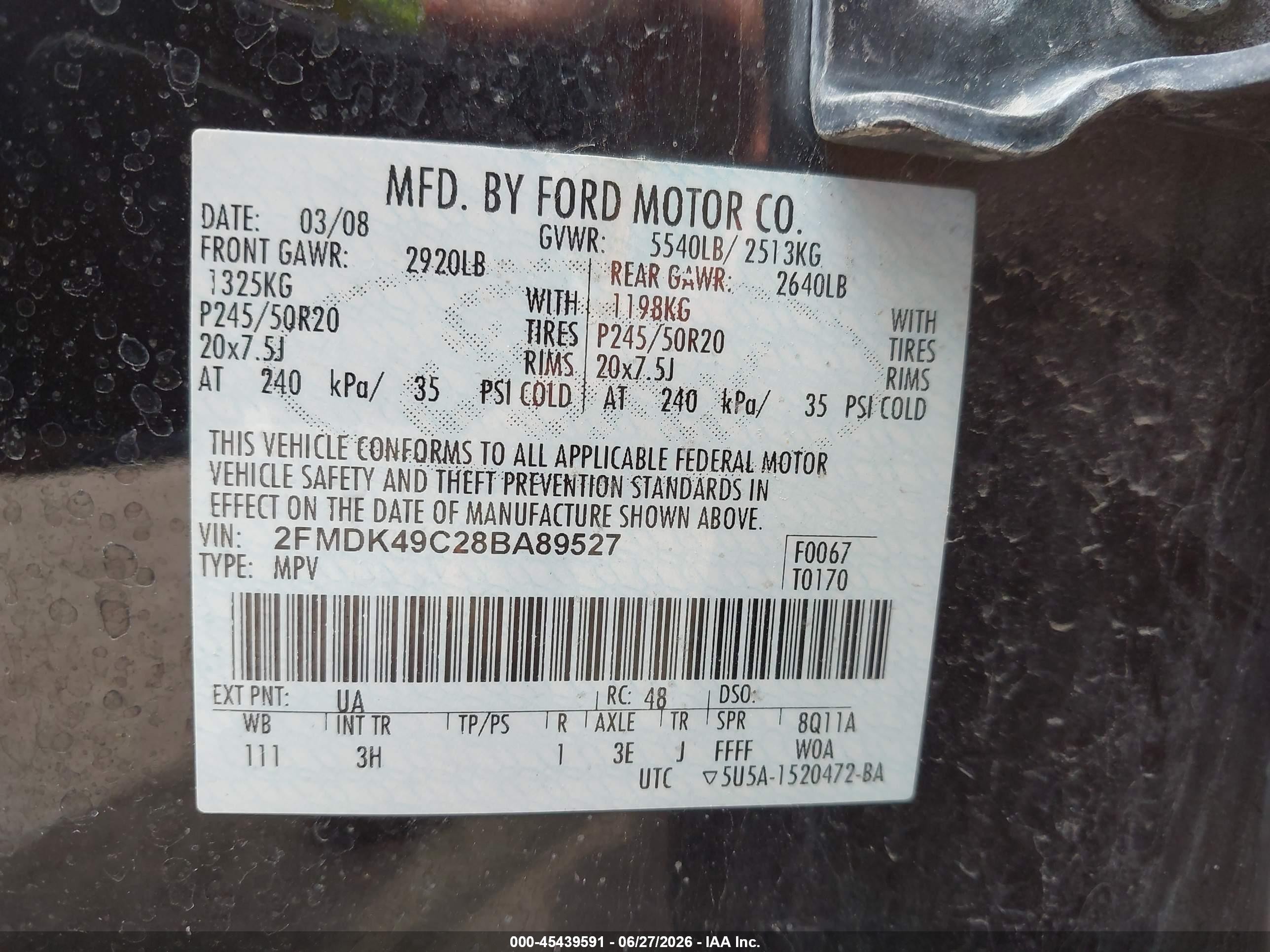 2008 Ford Edge Limited Черный vin: 2FMDK49C28BA89527