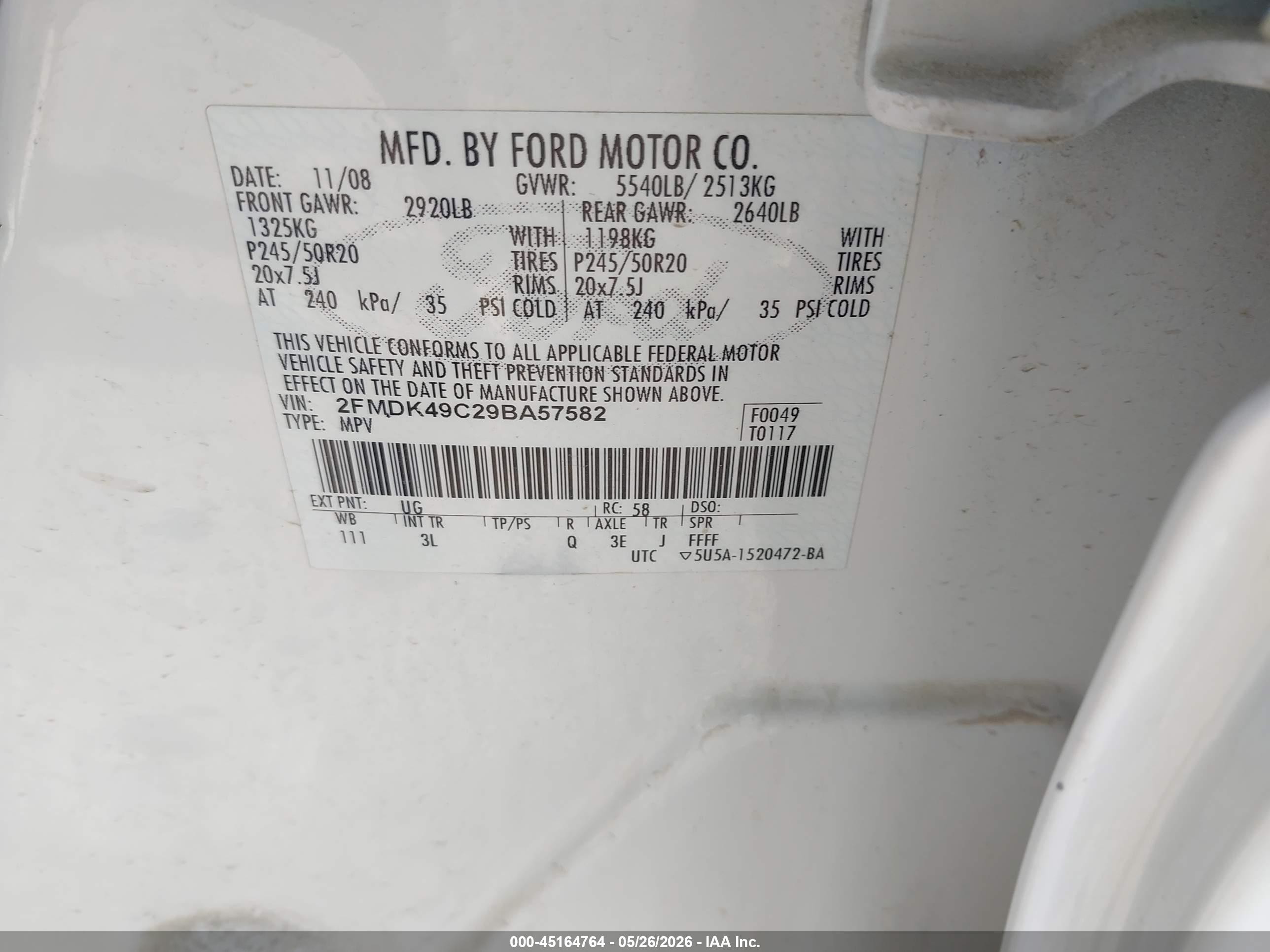 2009 Ford Edge Limited White vin: 2FMDK49C29BA57582