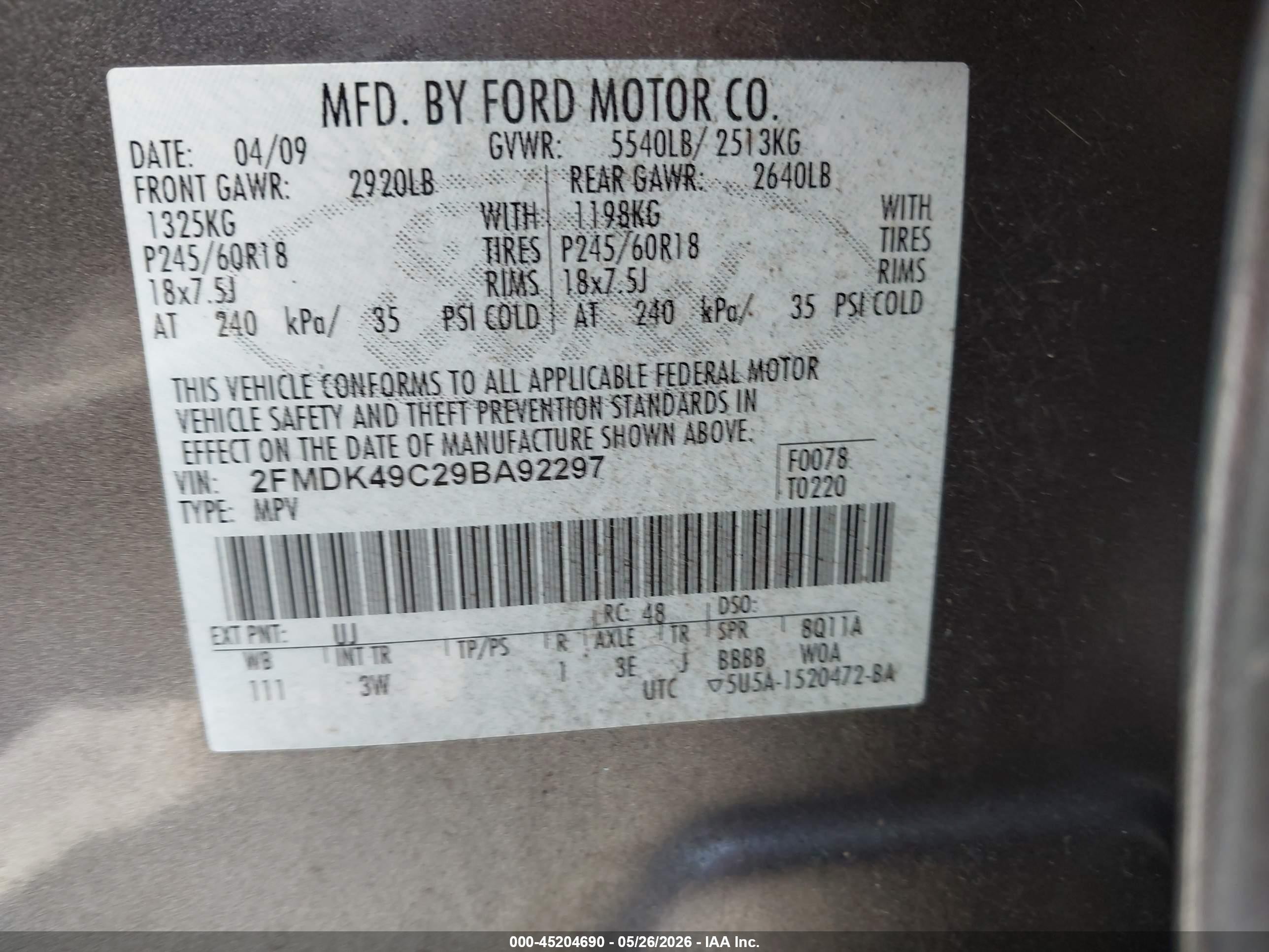 2009 Ford Edge Limited Gray vin: 2FMDK49C29BA92297