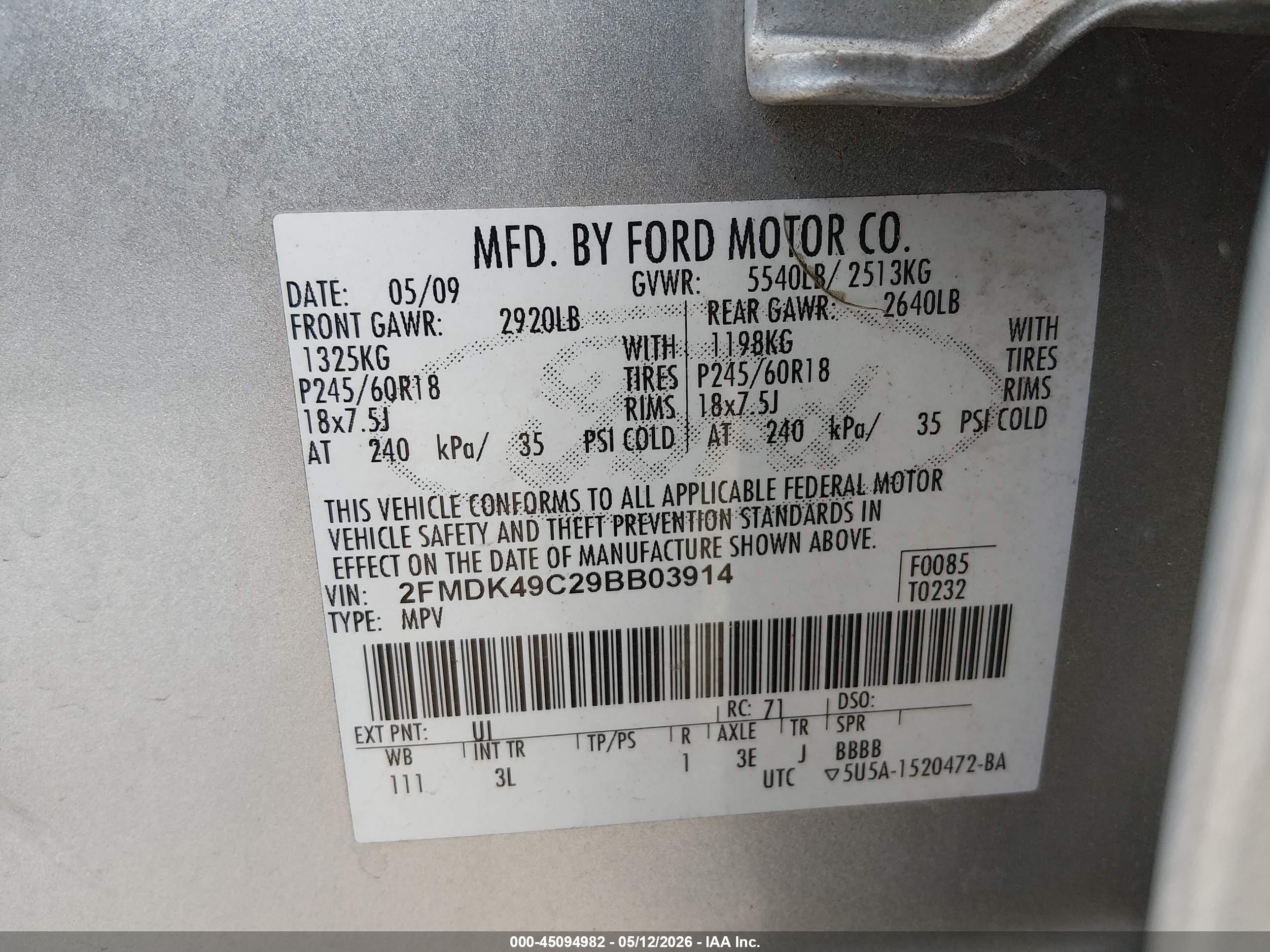 2009 Ford Edge Limited Серебряный vin: 2FMDK49C29BB03914