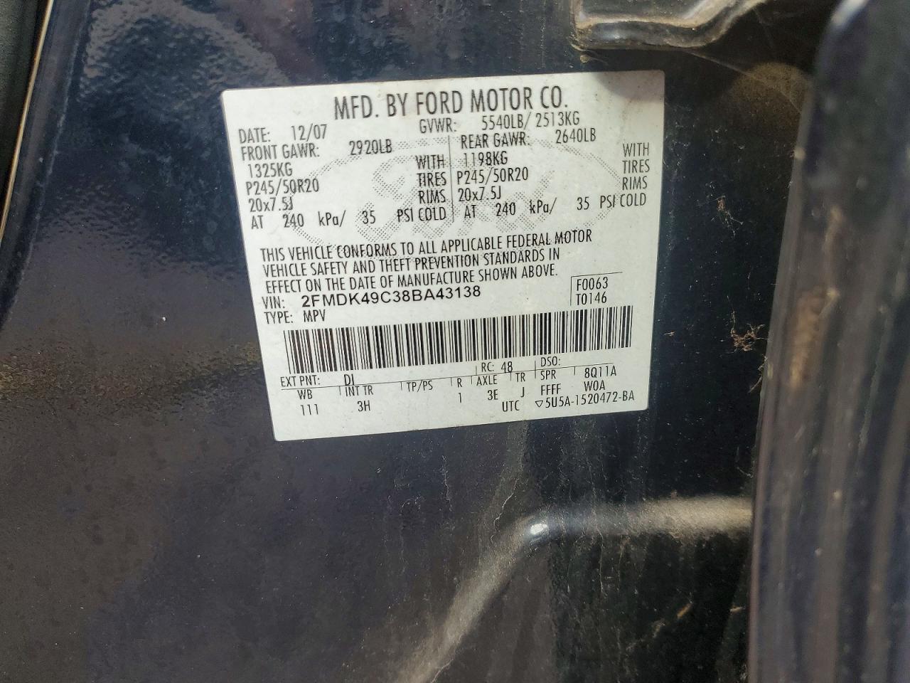 2008 Ford Edge Limited Black vin: 2FMDK49C38BA43138