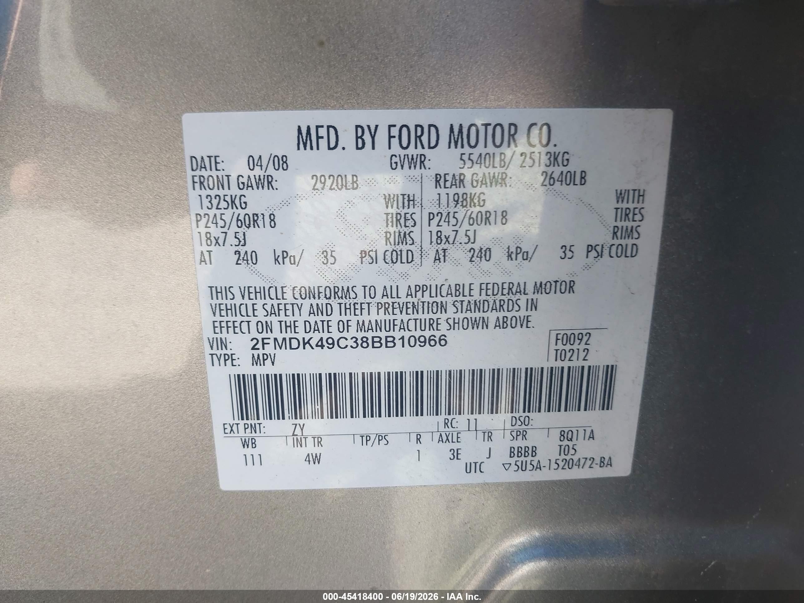 2008 Ford Edge Limited Silver vin: 2FMDK49C38BB10966