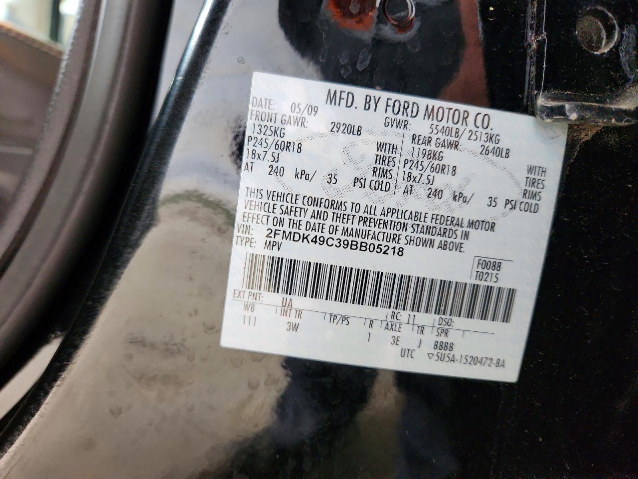 2009 Ford Edge Limited Черный vin: 2FMDK49C39BB05218