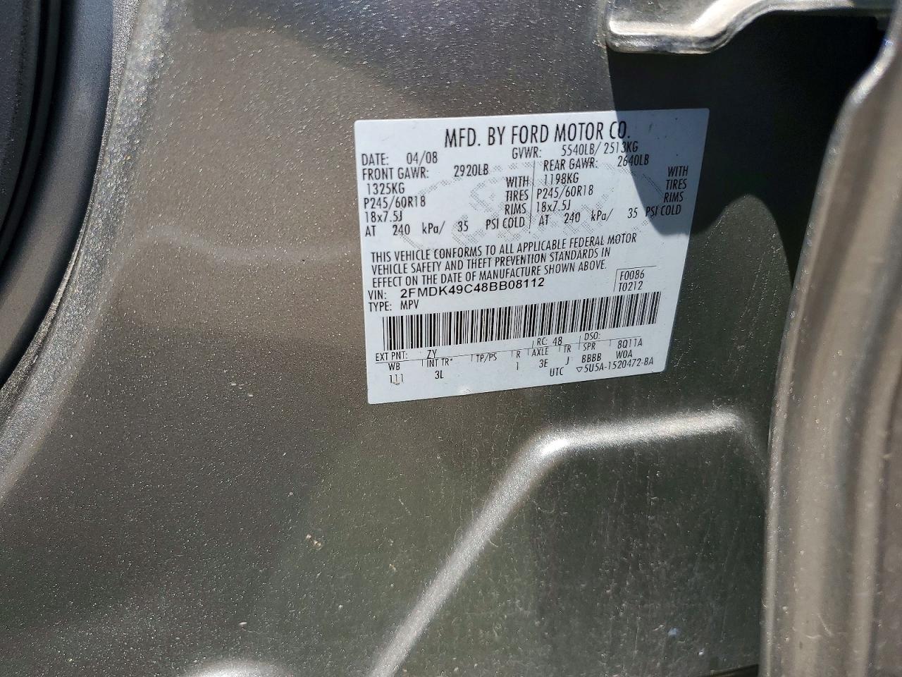 2008 Ford Edge Limited Silver vin: 2FMDK49C48BB08112