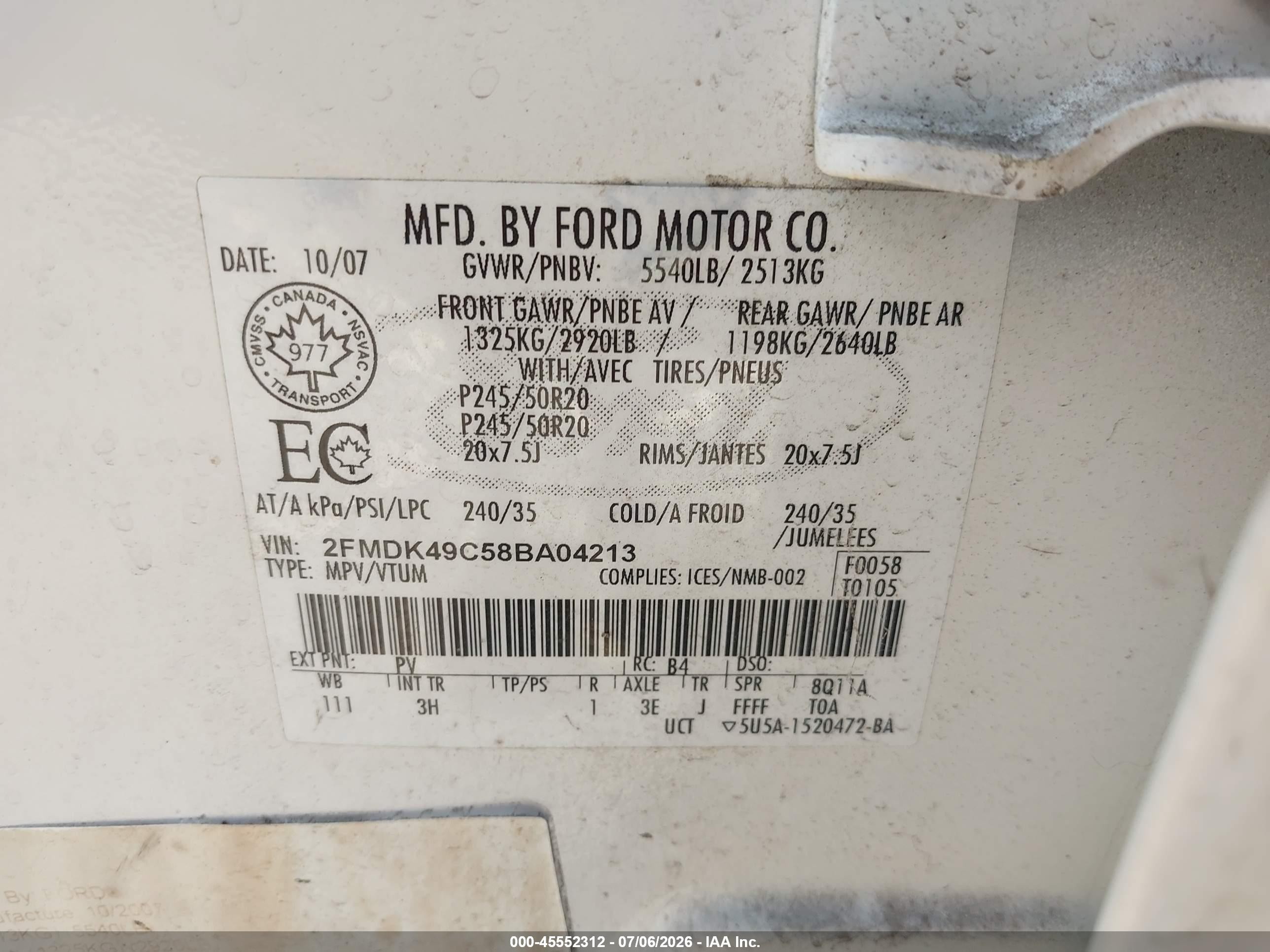 2008 Ford Edge Limited White vin: 2FMDK49C58BA04213