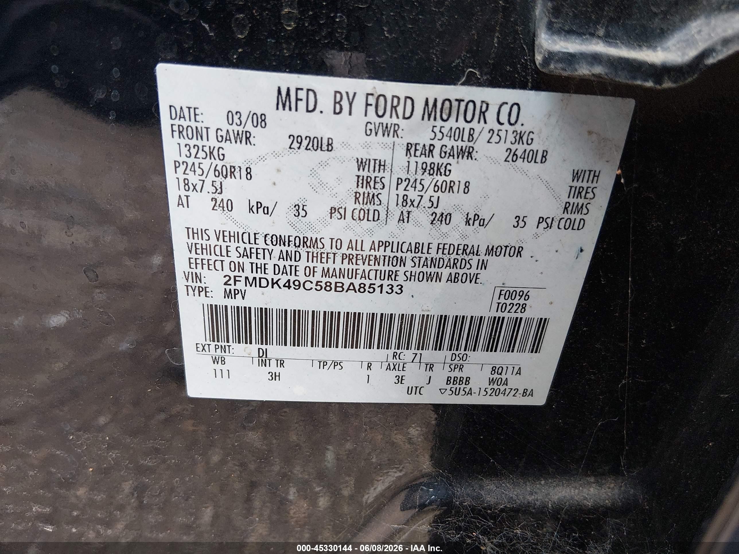 2008 Ford Edge Limited Black vin: 2FMDK49C58BA85133