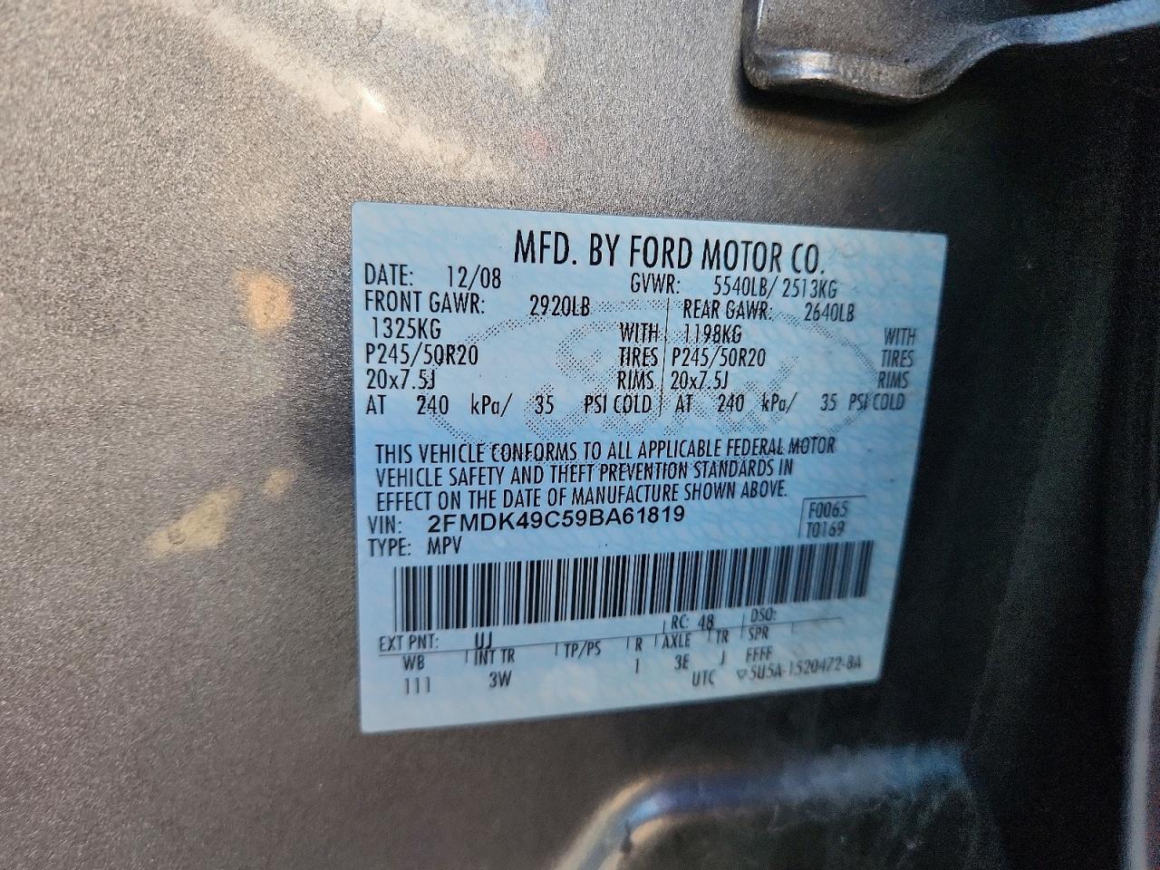 2009 Ford Edge Limited Gray vin: 2FMDK49C59BA61819