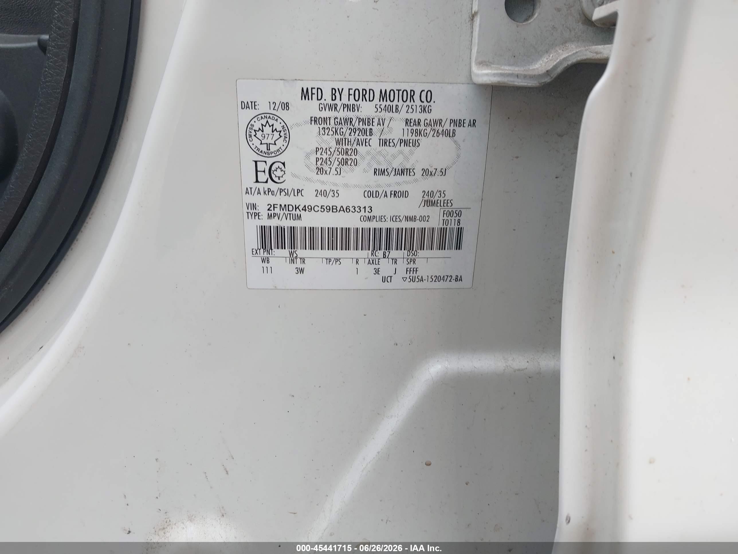 2009 Ford Edge Limited White vin: 2FMDK49C59BA63313