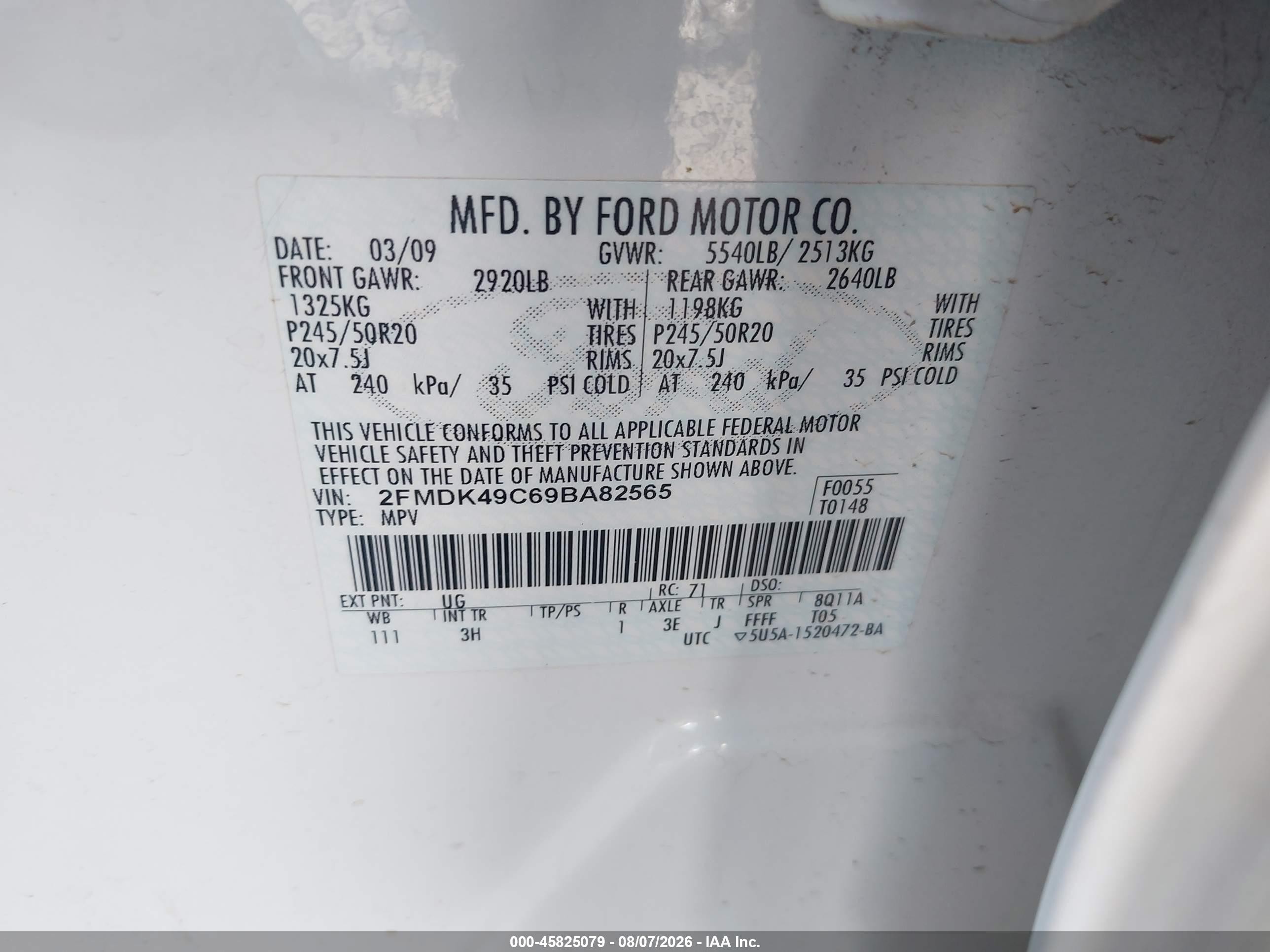 2009 Ford Edge Limited White vin: 2FMDK49C69BA82565