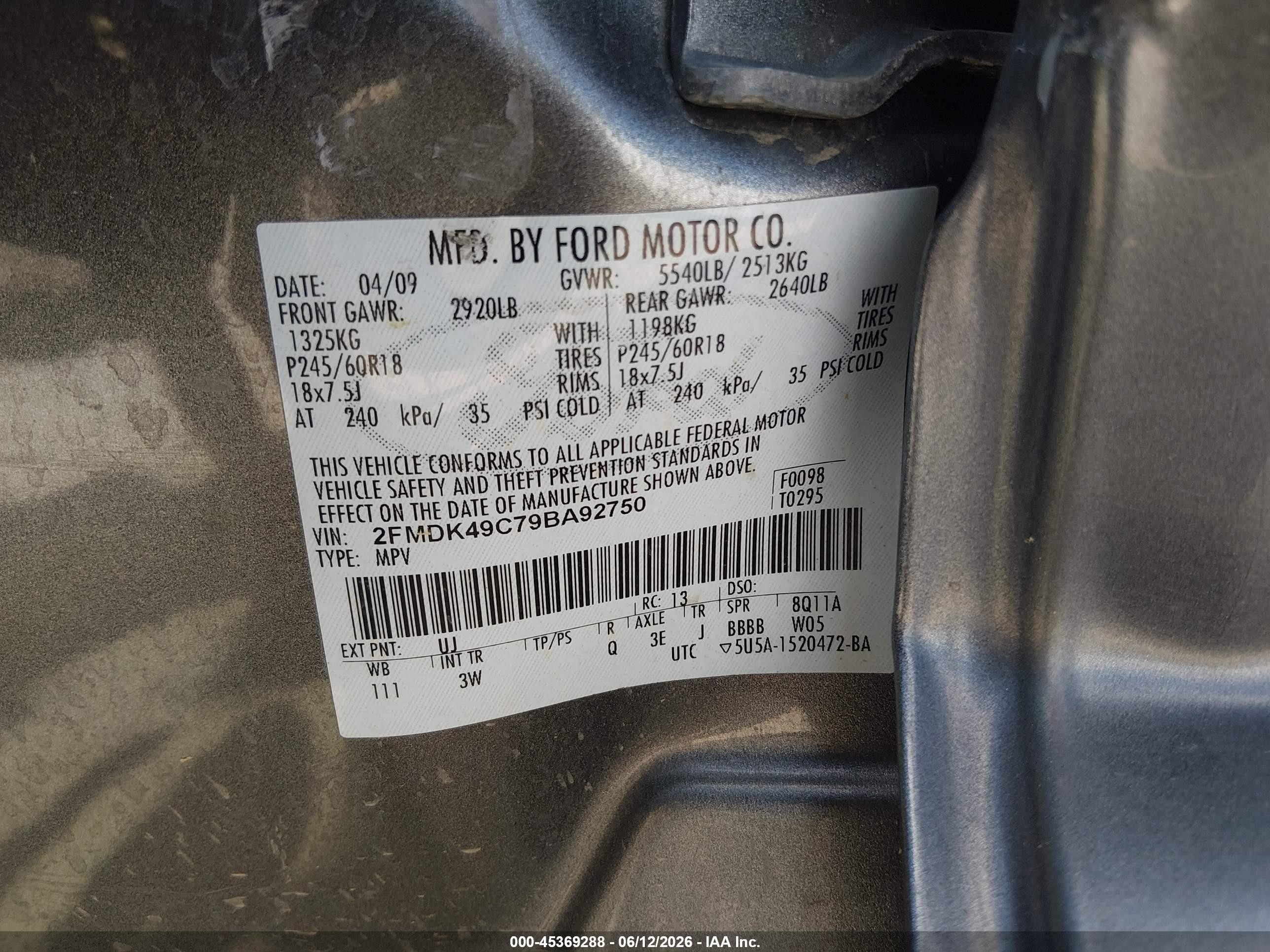 2009 Ford Edge Limited Gray vin: 2FMDK49C79BA92750