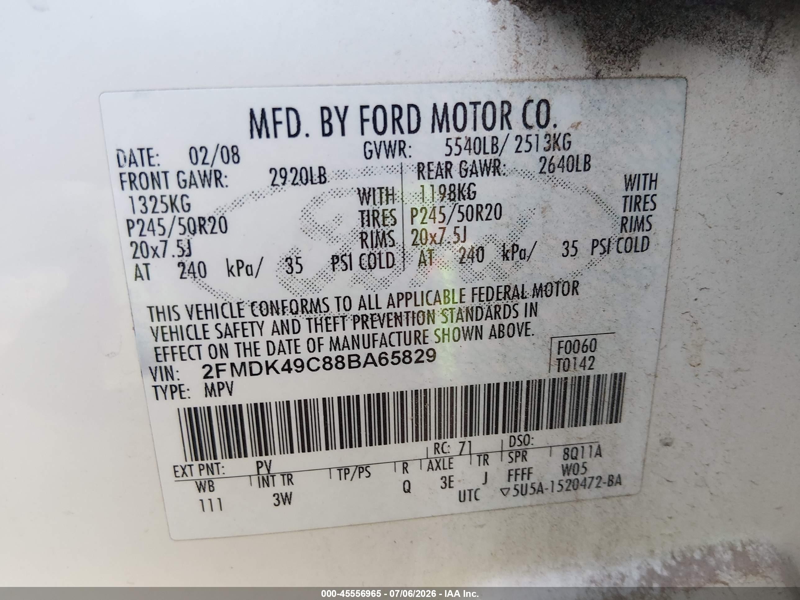 2008 Ford Edge Limited White vin: 2FMDK49C88BA65829