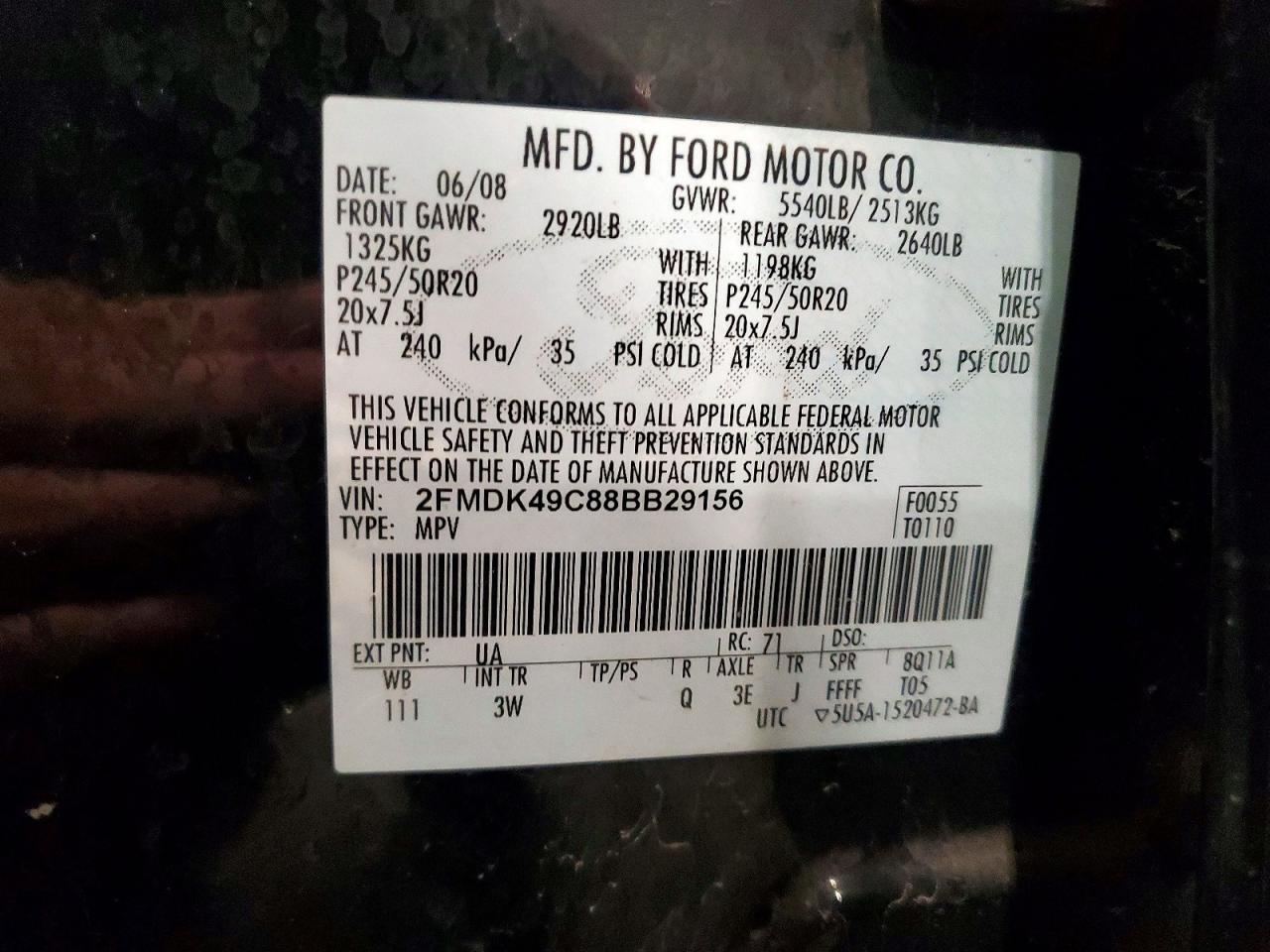 2008 Ford Edge Limited Black vin: 2FMDK49C88BB29156