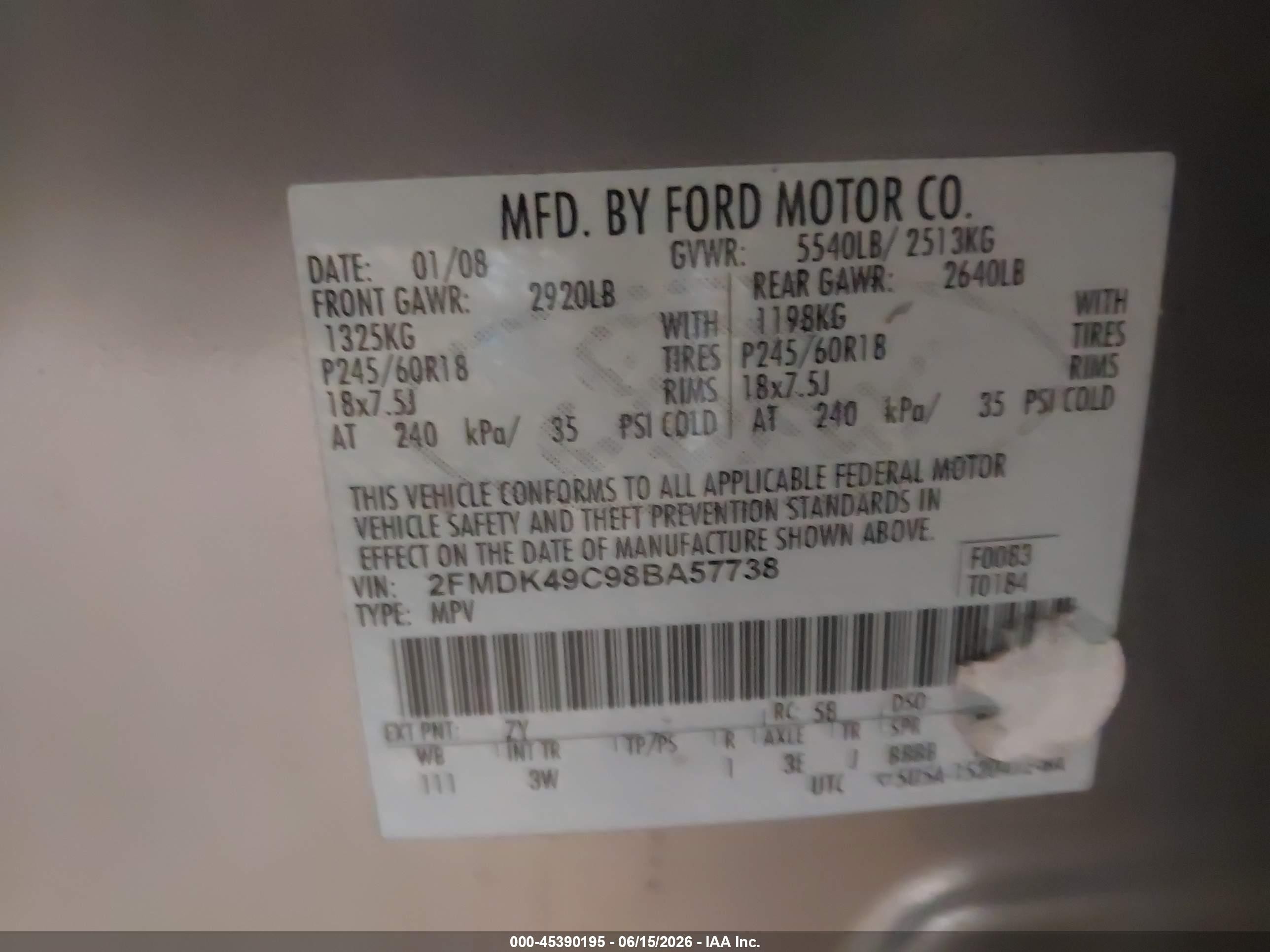 2008 Ford Edge Limited Gray vin: 2FMDK49C98BA57738