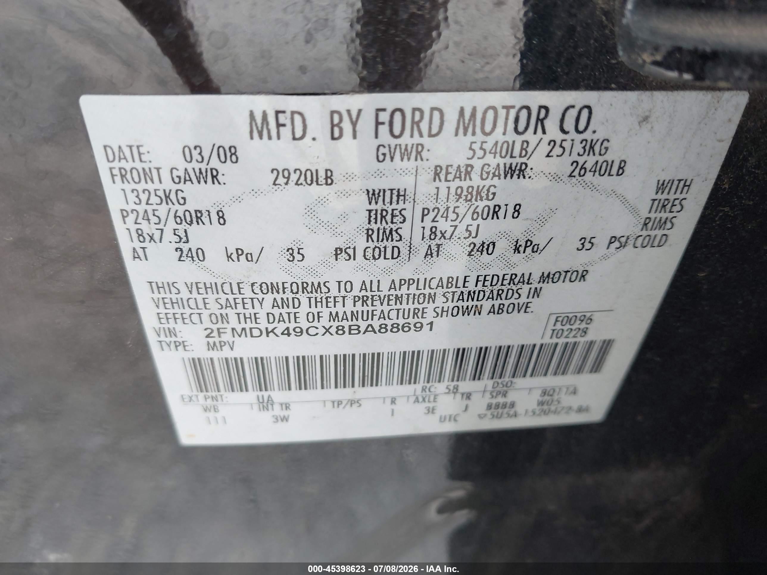 2008 Ford Edge Limited Black vin: 2FMDK49CX8BA88691